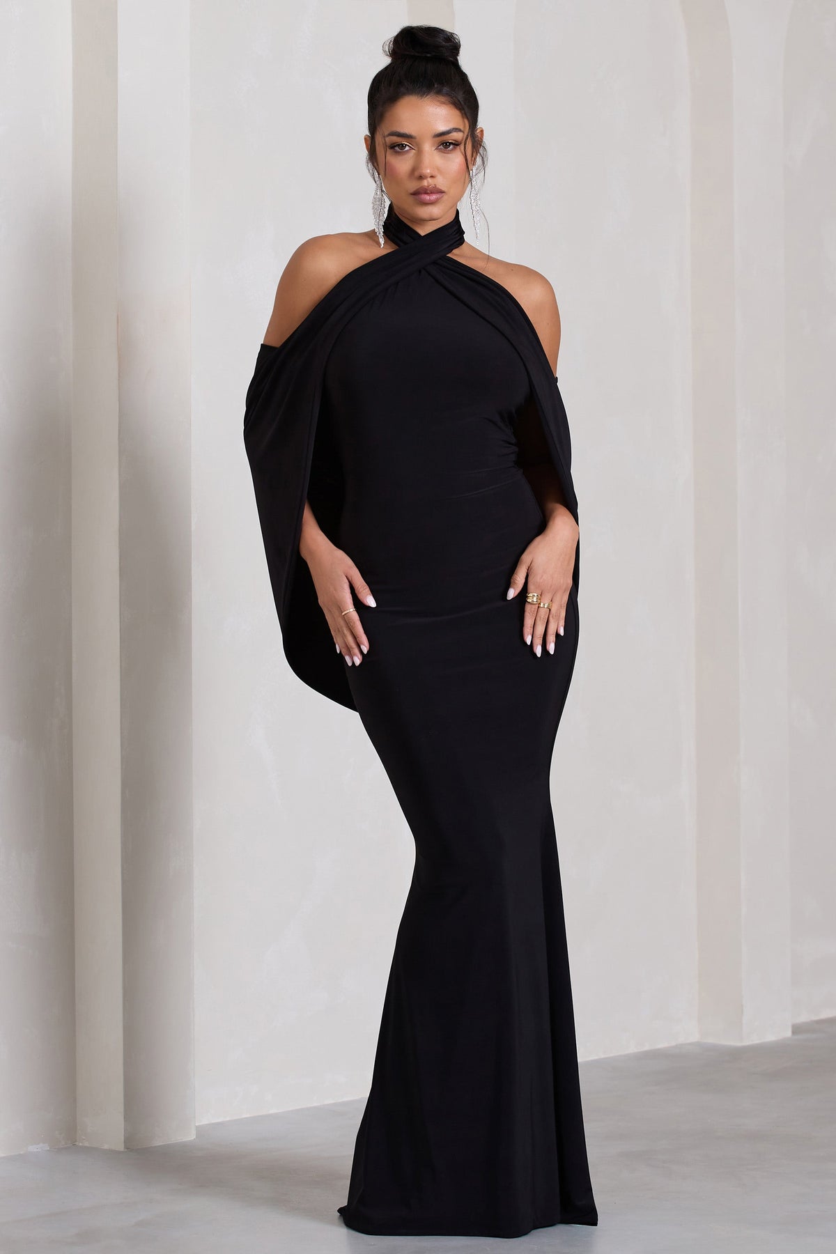 Black long sleeve fishtail maxi dress deals