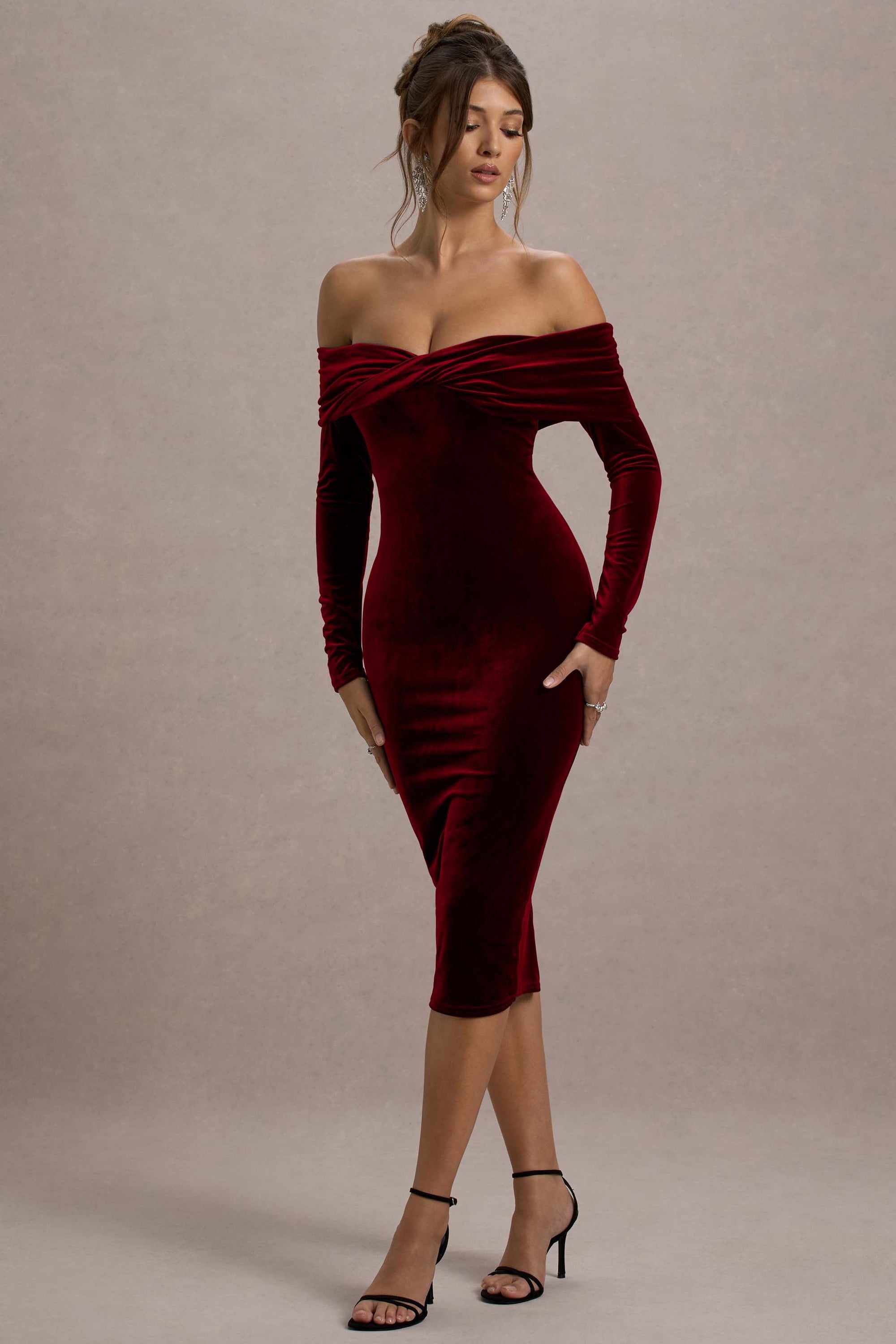 WB_CL130062037-Compliment_BerryVelvetBardotMidiDress2_RECOLOURED
