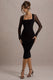 Off Track | Black Bodycon Midi Dress With Sheer Sleeves - Club L London - AUS