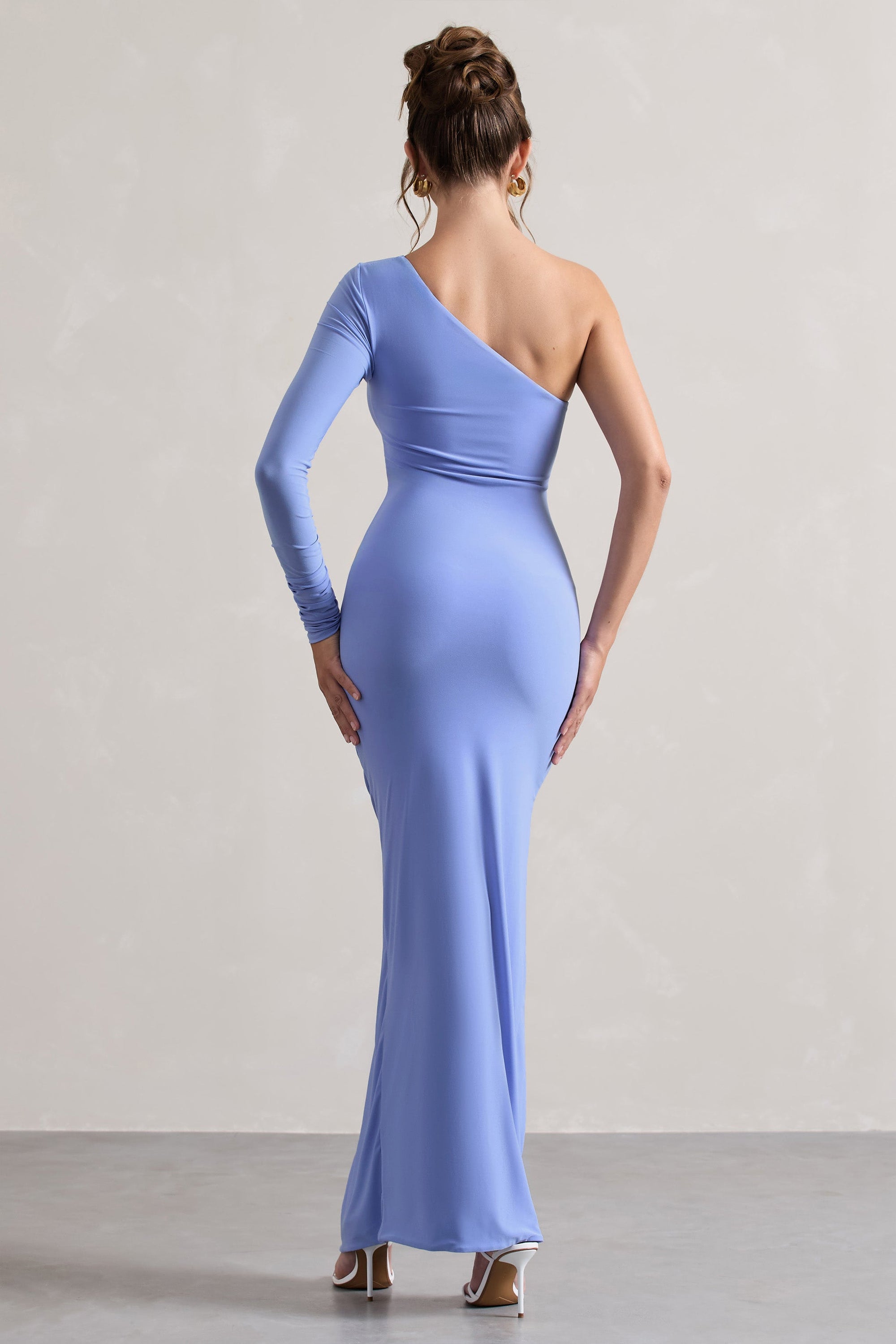 Anima | Pale Blue Asymmetric Ruched One-Sleeve Maxi Dress - Club L London - AUS