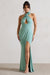 Kira | Sage Halter-Neck Cut-Out Split Maxi Dress With Flowers - Club L London - AUS