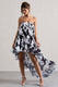 Whistler | Monochrome Floral Chiffon Bandeau High-Low Ruffled Maxi Dress - Club L London - AUS