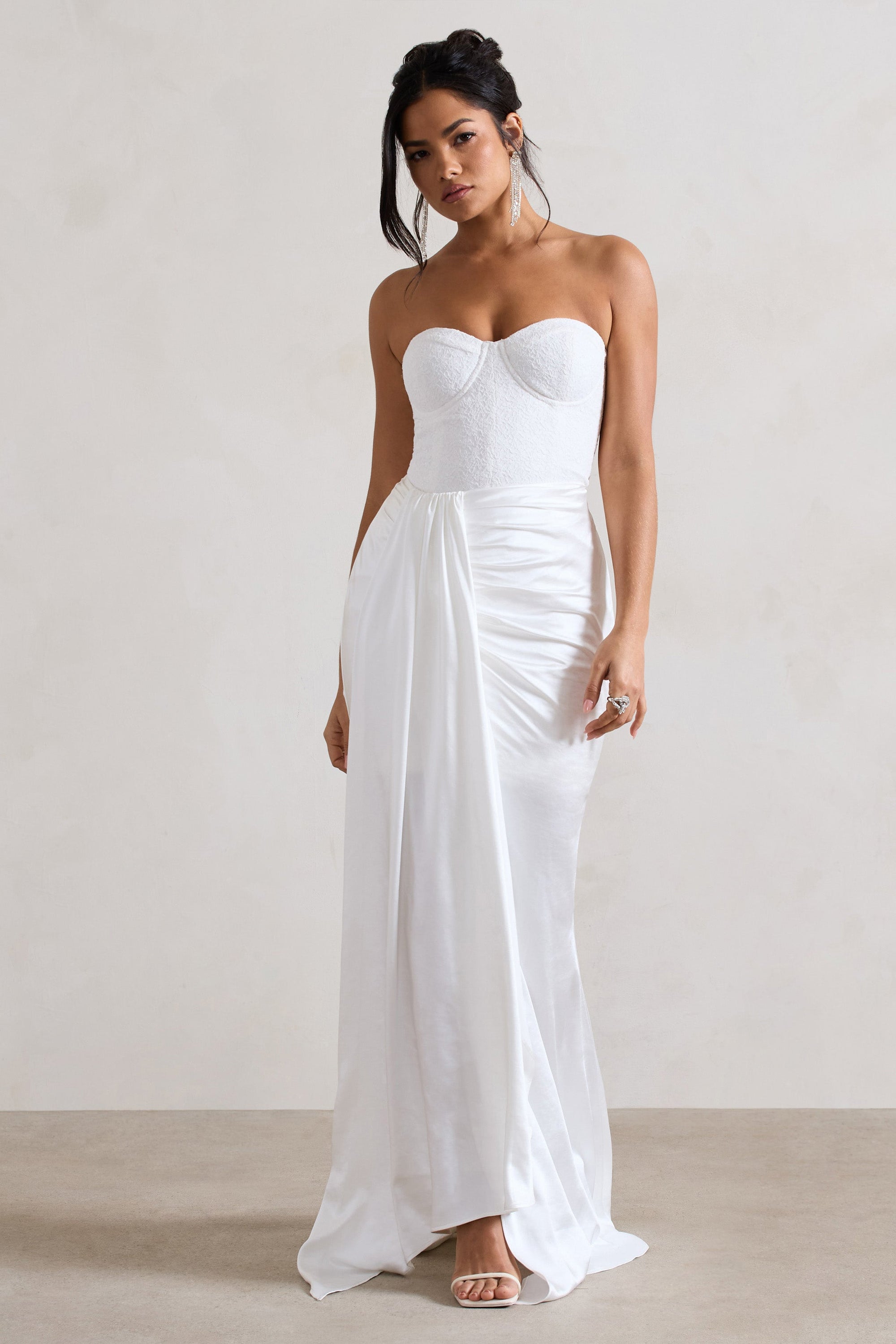 Valencia | Cream Lace Corset Maxi Dress With Detachable Skirt - Club L London - AUS
