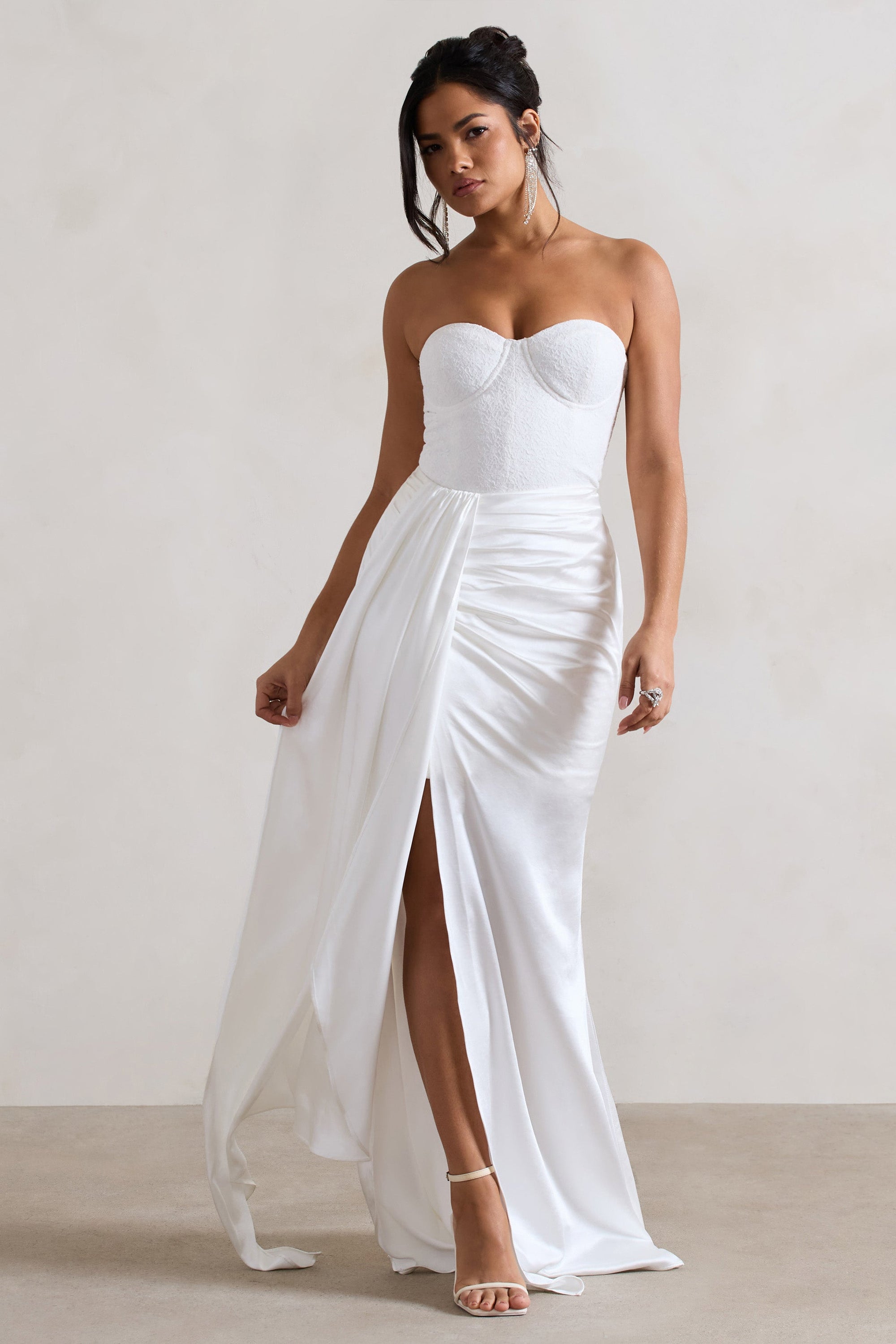 Valencia | Cream Lace Corset Maxi Dress With Detachable Skirt - Club L London - AUS