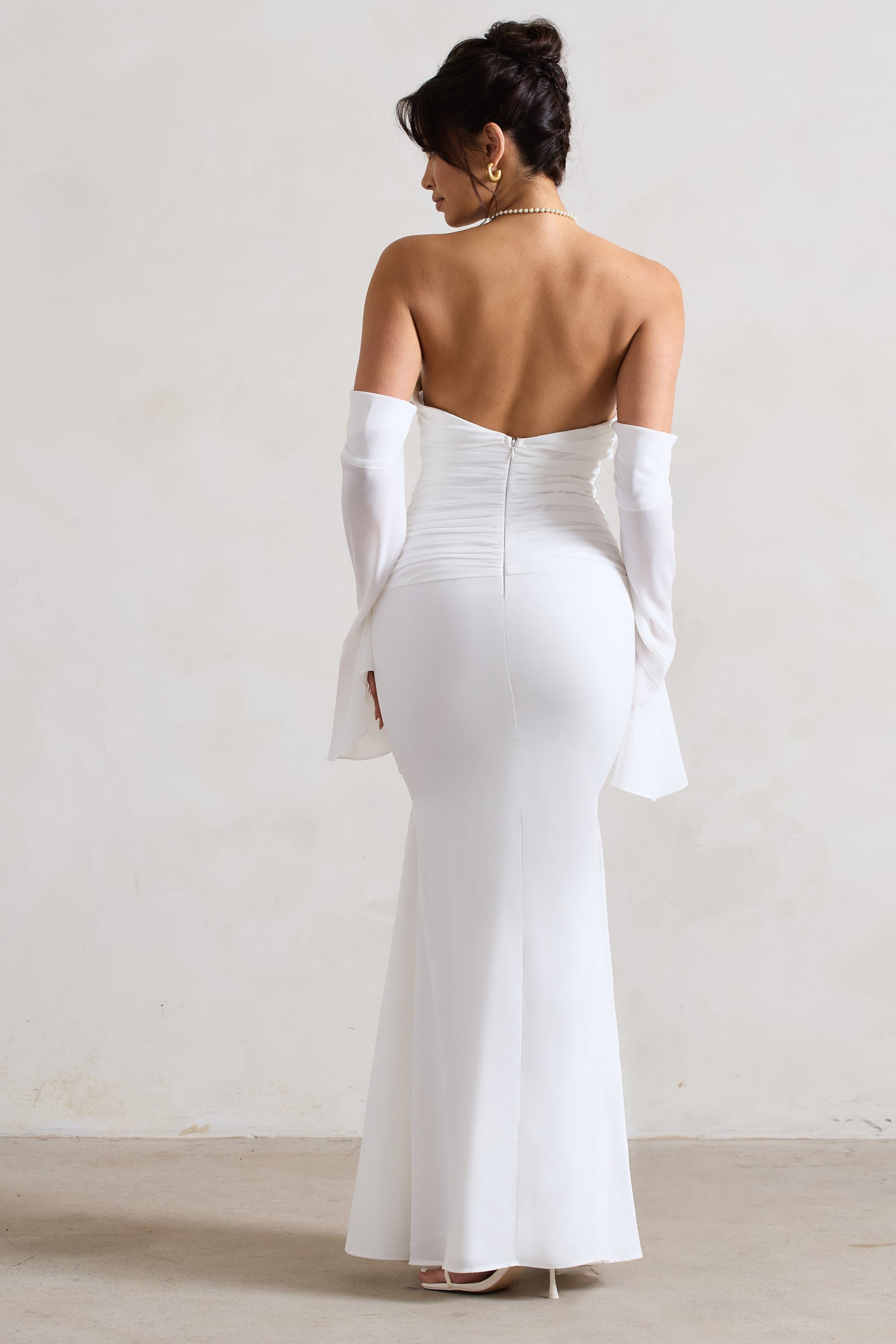 Rhiannon | Cream Draped Flared-Sleeve Fishtail Maxi Dress - Club L London - AUS