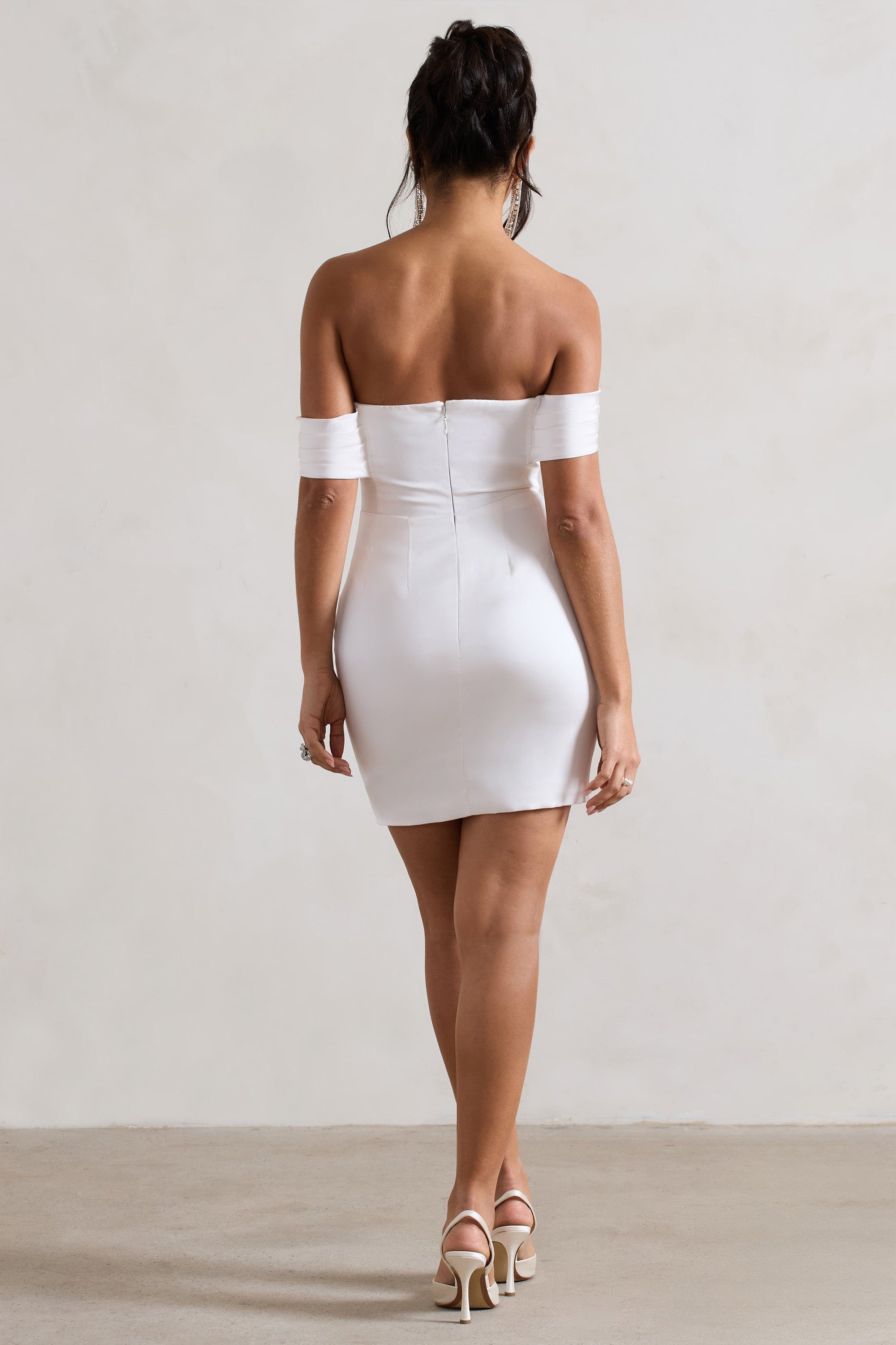 Milano | Cream Satin Bardot Maxi Dress With Detachable Skirt - Club L London - AUS