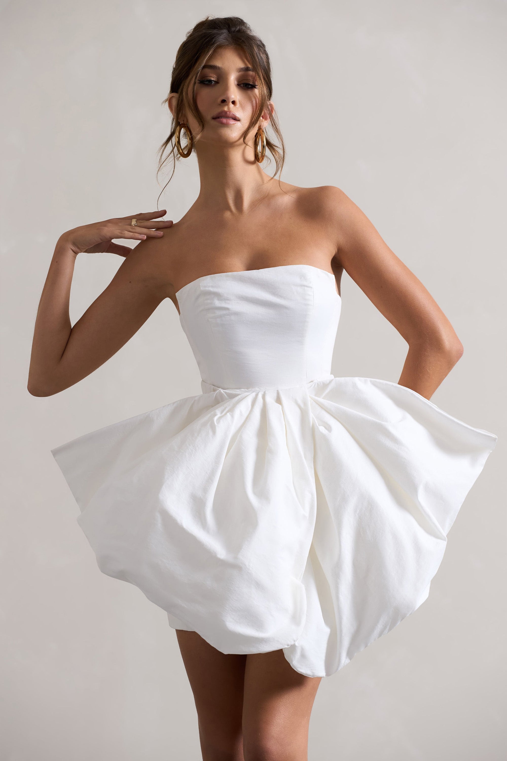 Bladen | Cream Bandeau Mini Dress With Detachable Bow Skirt - Club L London - AUS