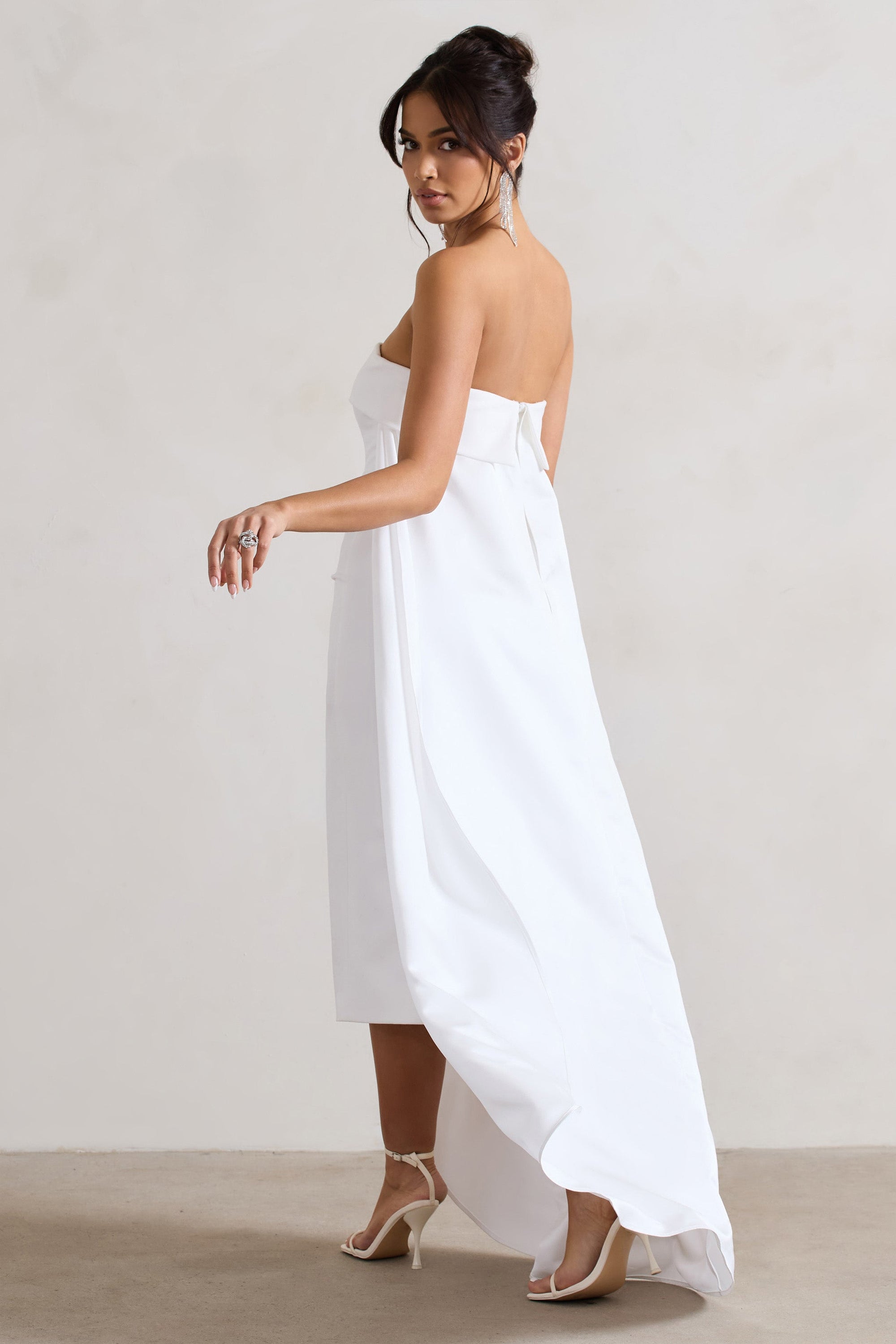 Save The Date | Cream Bandeau Midi Dress With Train - Club L London - AUS
