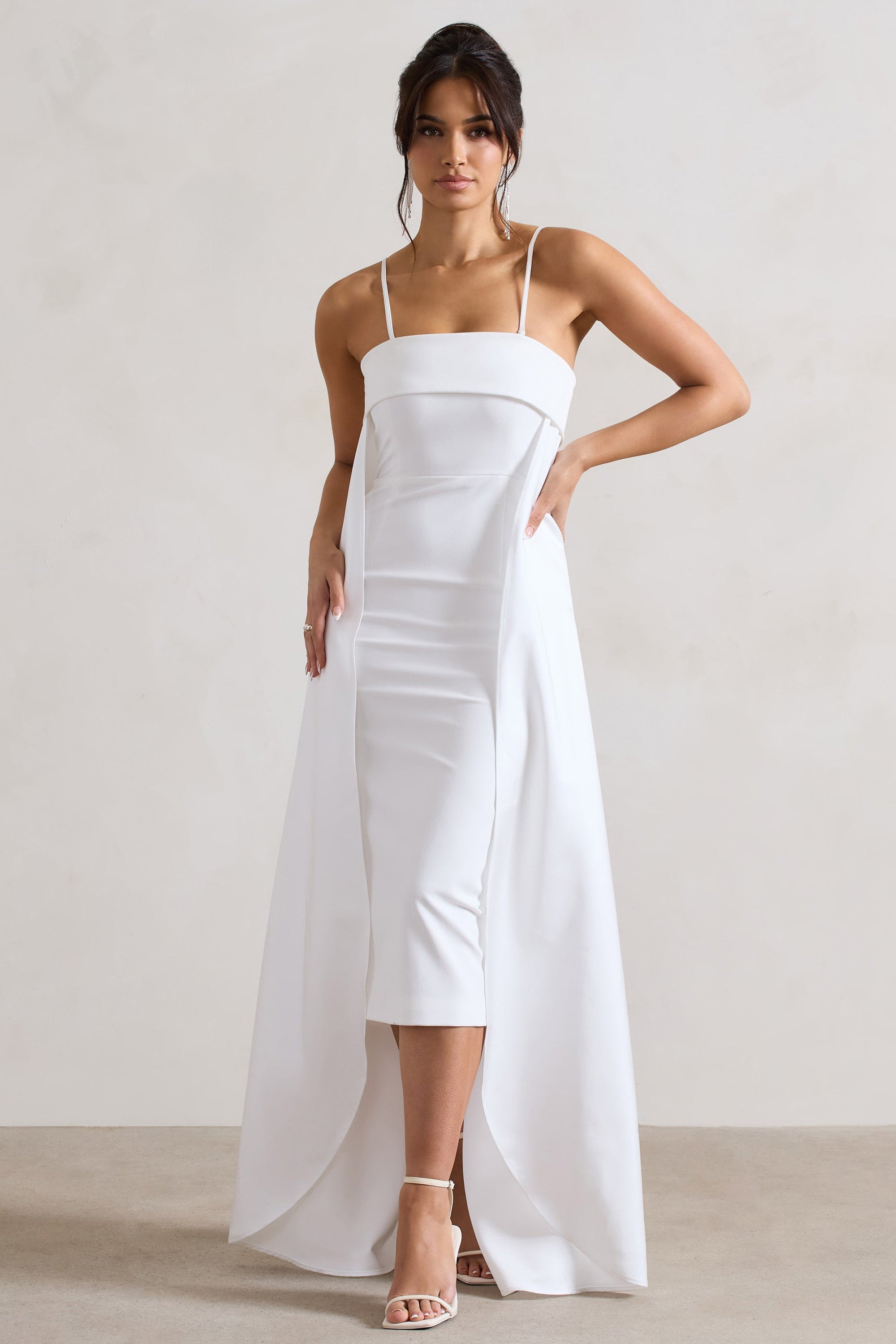 Save The Date | Cream Bandeau Midi Dress With Train - Club L London - AUS