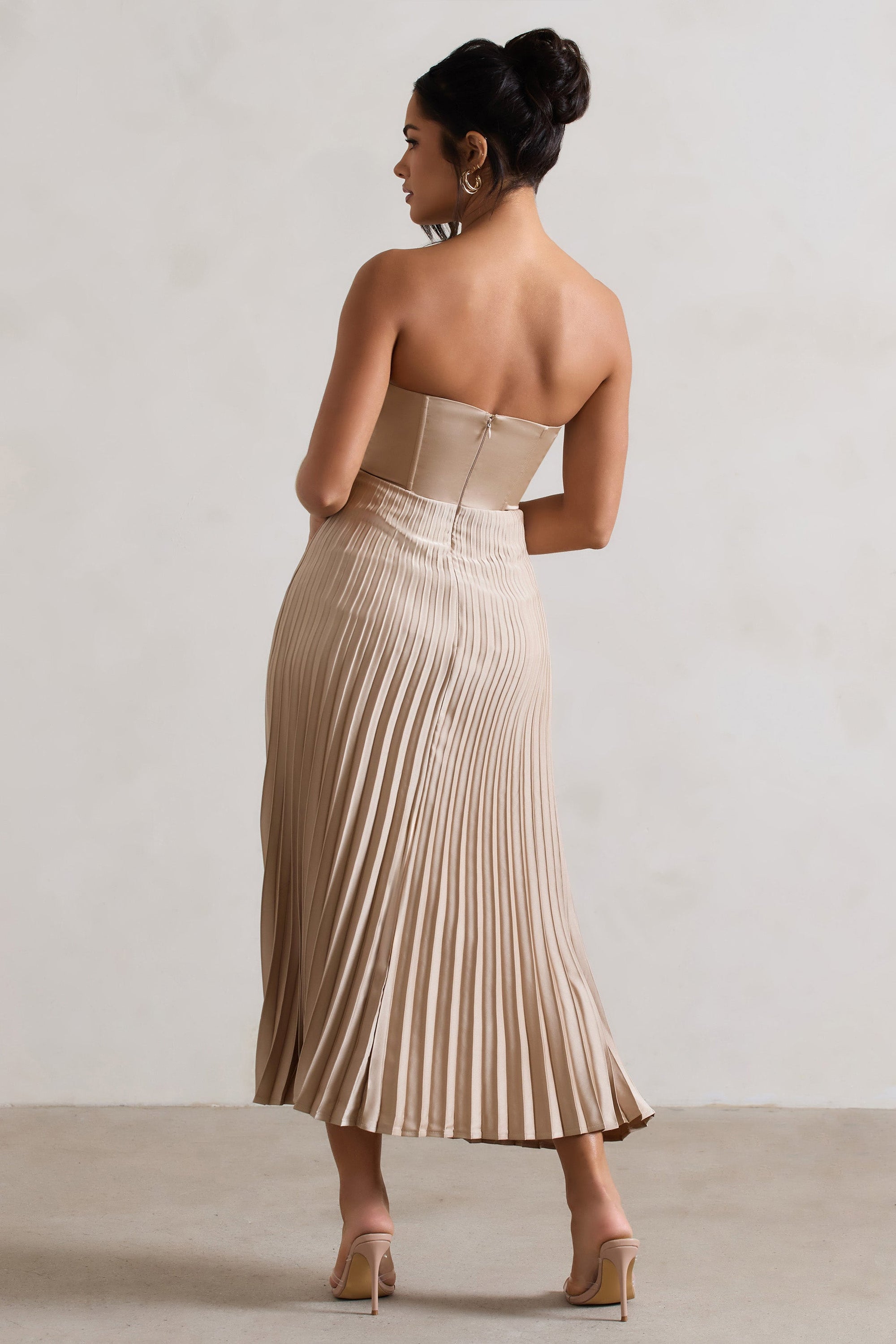 Bordeaux | Champagne Satin Corset Style Midi Dress - Club L London - AUS