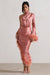 Dolce | Coral Satin Asymmetric One Sleeve Maxi Dress With Feather Trims - Club L London - AUS