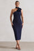 The Soiree | Navy Bodycon Midi Dress With Ruffled Choker - Club L London - AUS