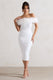 Maiden | White Lace Bardot Midi Dress With Feather Trim - Club L London - AUS