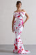Sakura | Pink Floral Print Halter-Neck Fishtail Maxi Dress With Bow - Club L London - AUS
