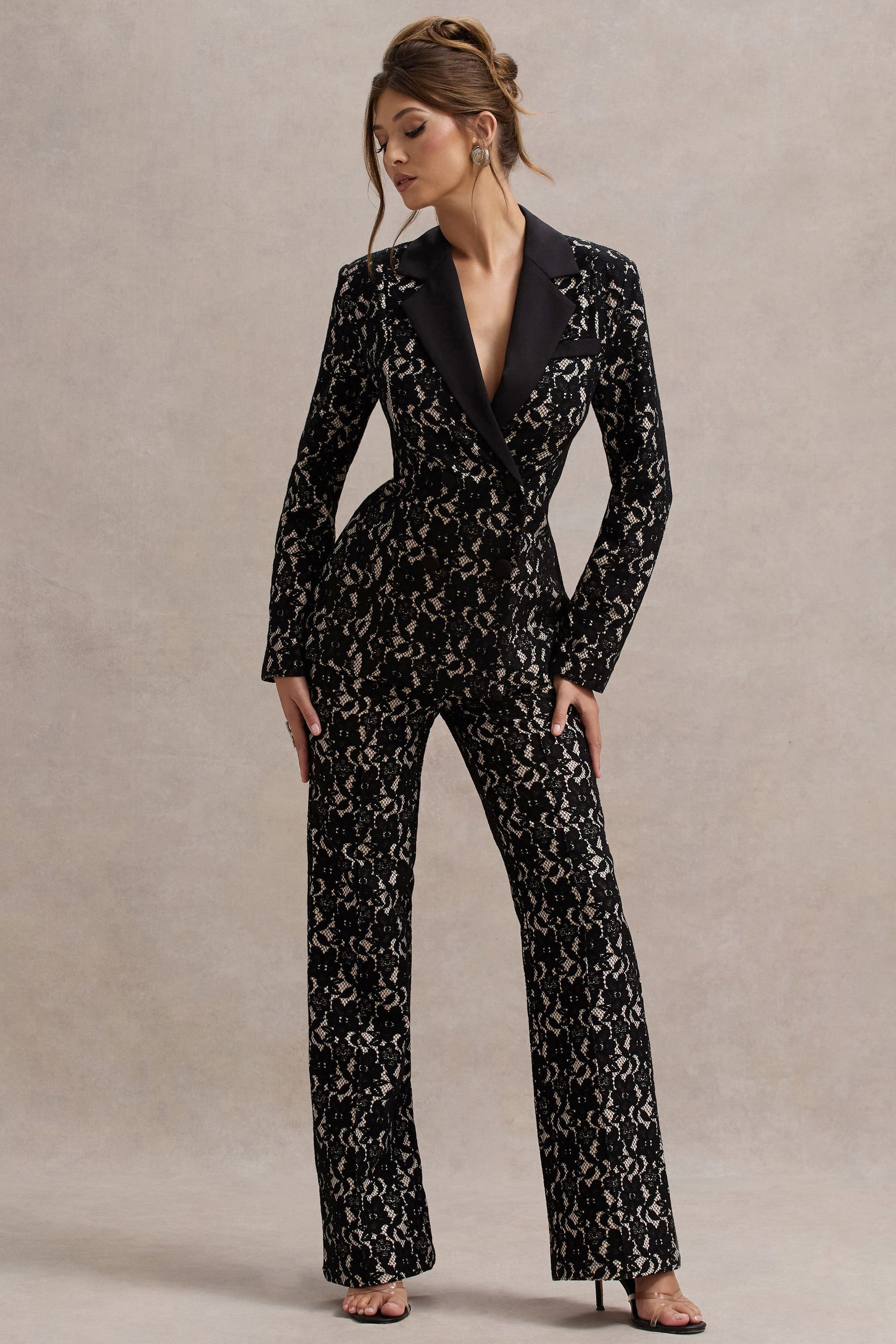 Kennedy | Black Lace Tailored Blazer - Club L London - AUS