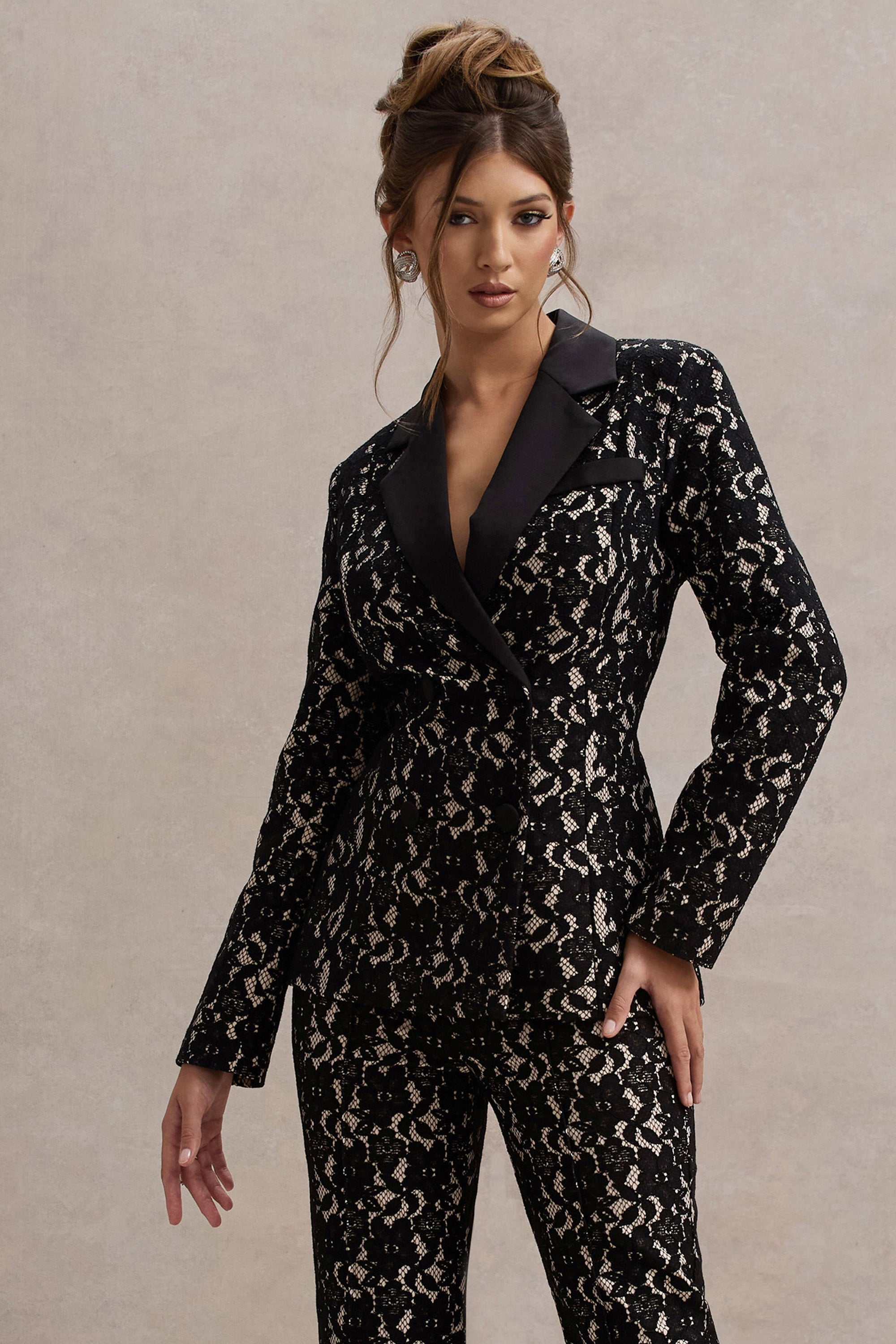 Kennedy | Black Lace Tailored Blazer - Club L London - AUS