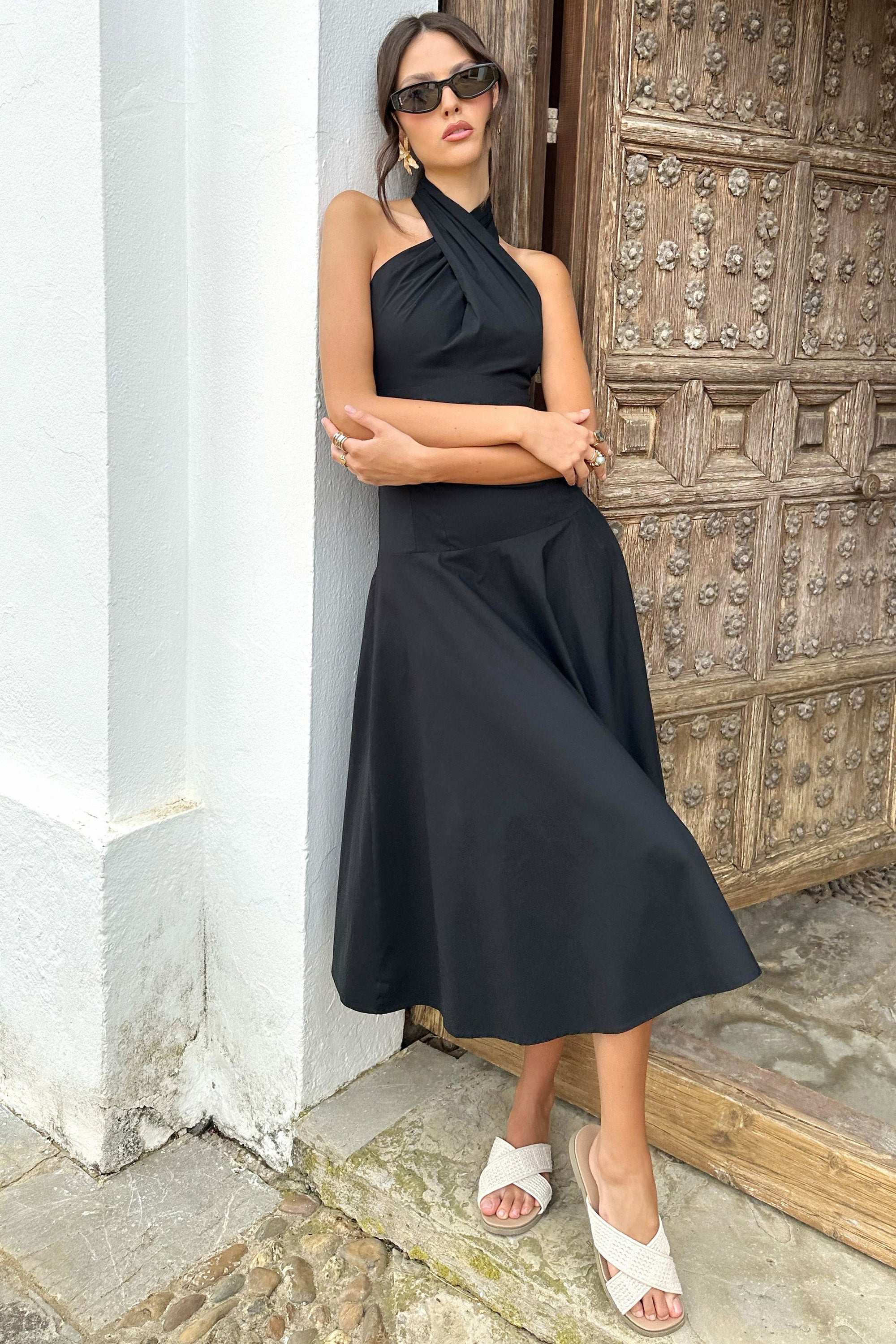 Saint-Malo | Black Halter-Neck Midi Dress - Club L London - AUS