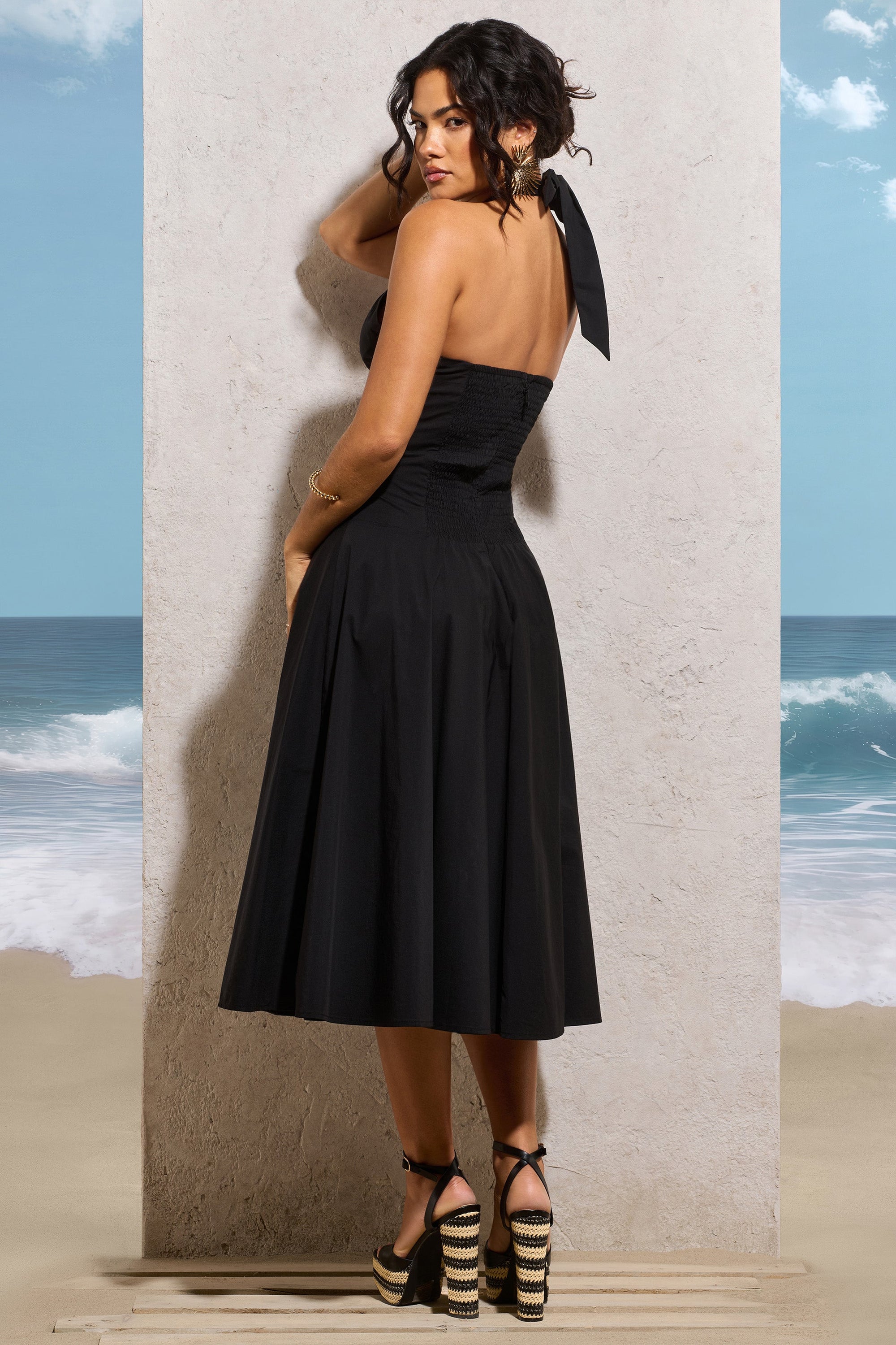 Saint-Malo | Black Halter-Neck Midi Dress - Club L London - AUS
