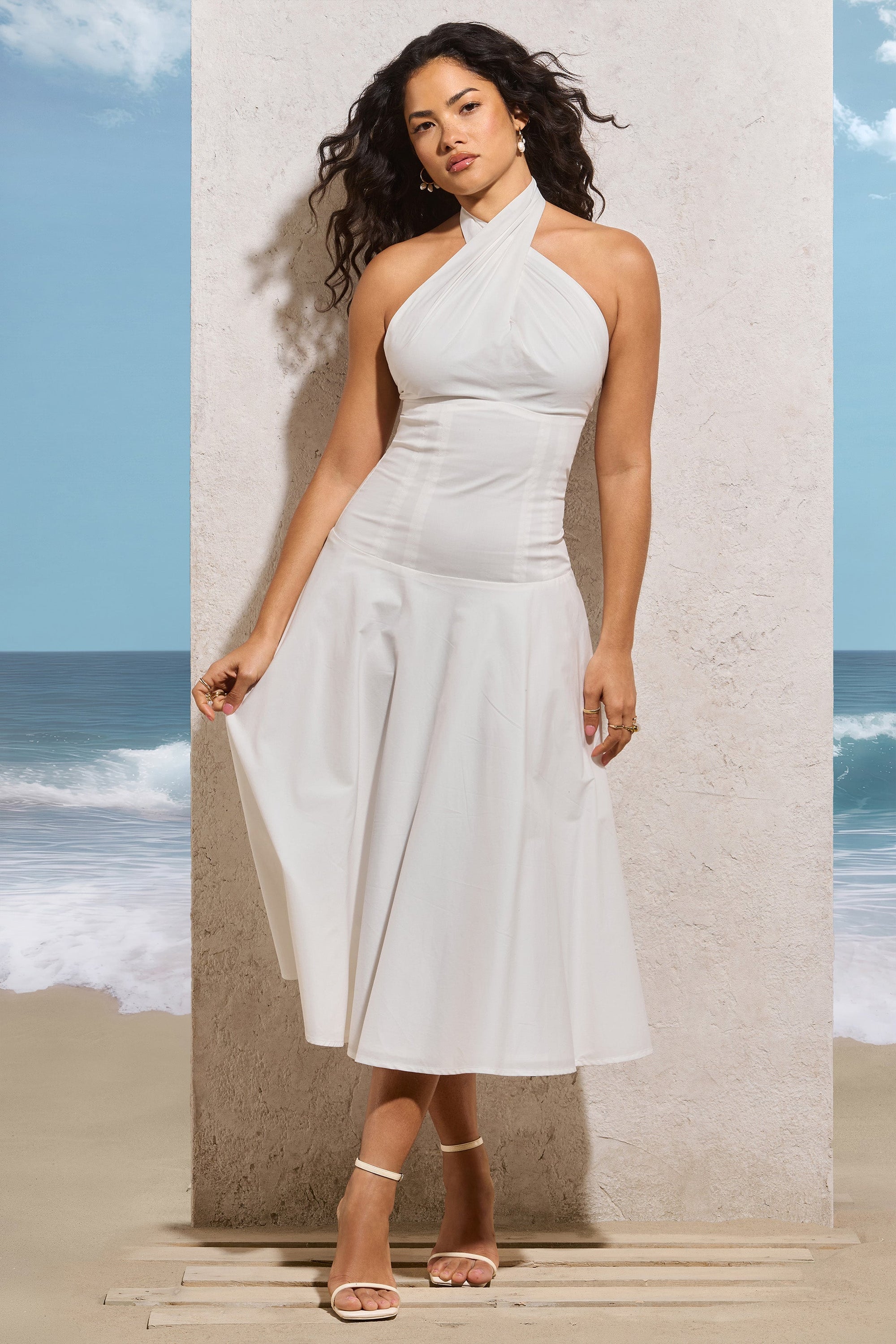 Saint-Malo | White Halter-Neck Midi Dress - Club L London - AUS