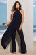 Catania | Navy Flared-Leg Jumpsuit With Chiffon Cape - Club L London - AUS