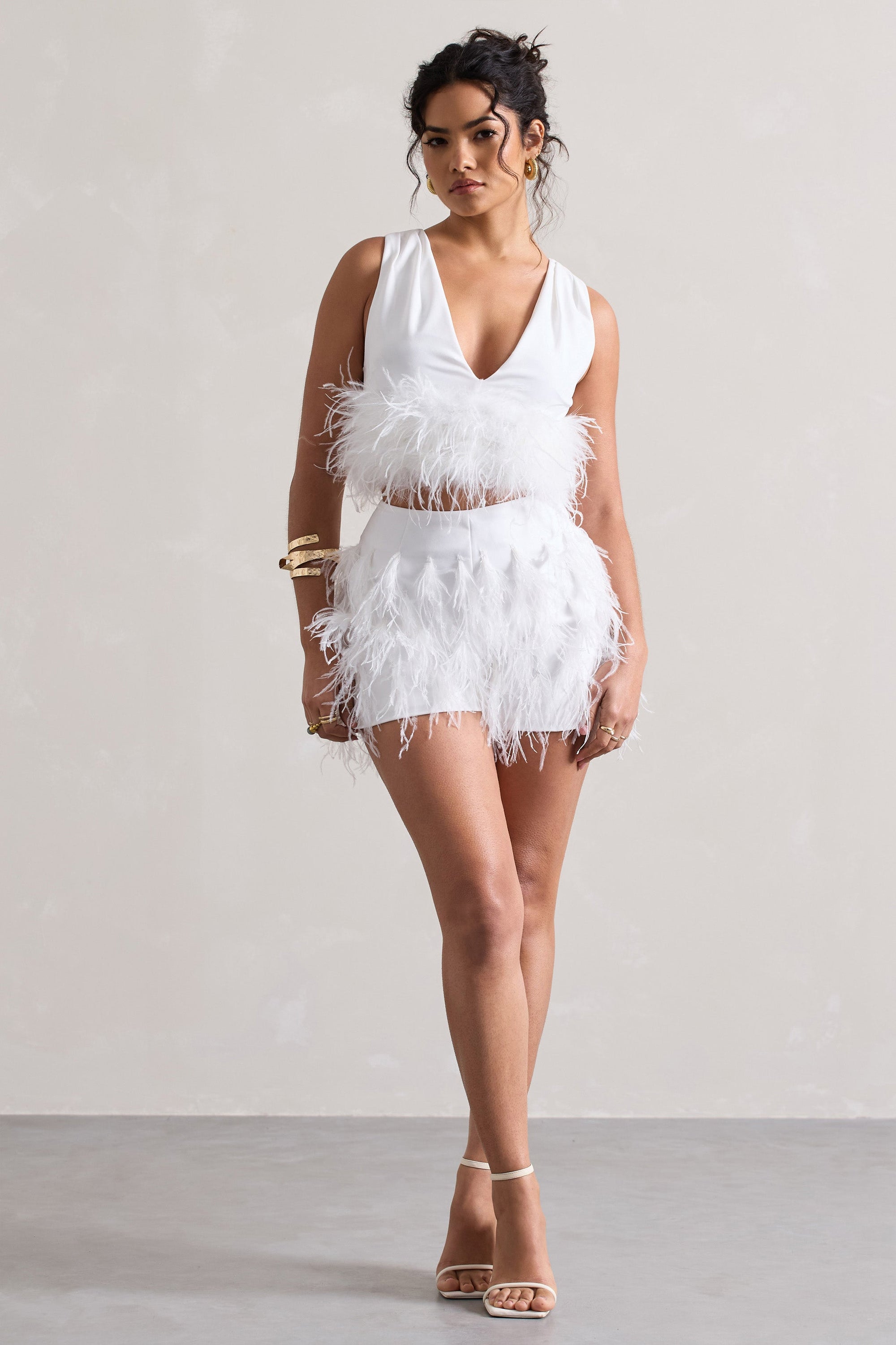 Encore | White Feather Shorts - Club L London - AUS