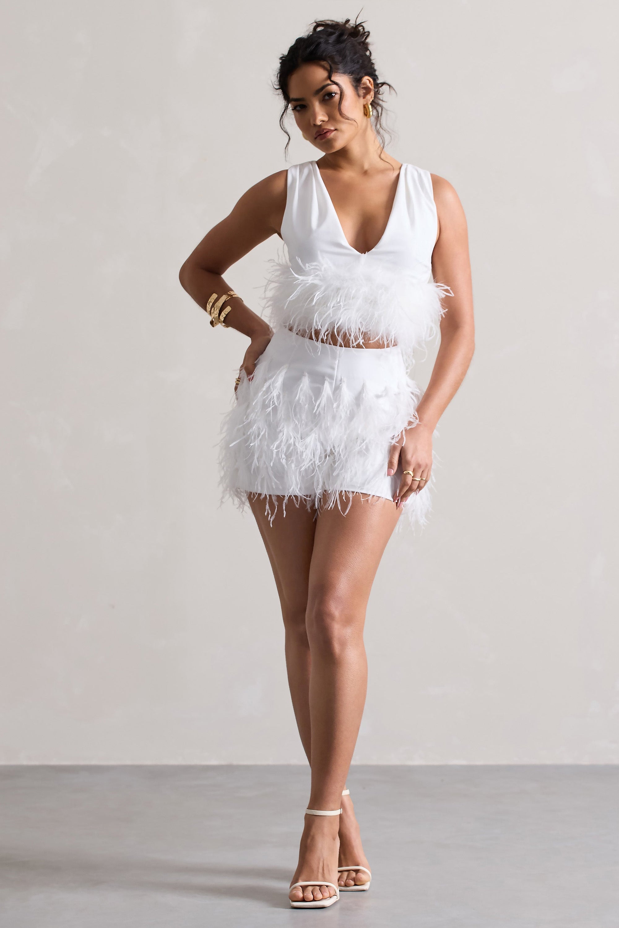 Encore | White Feather Shorts - Club L London - AUS