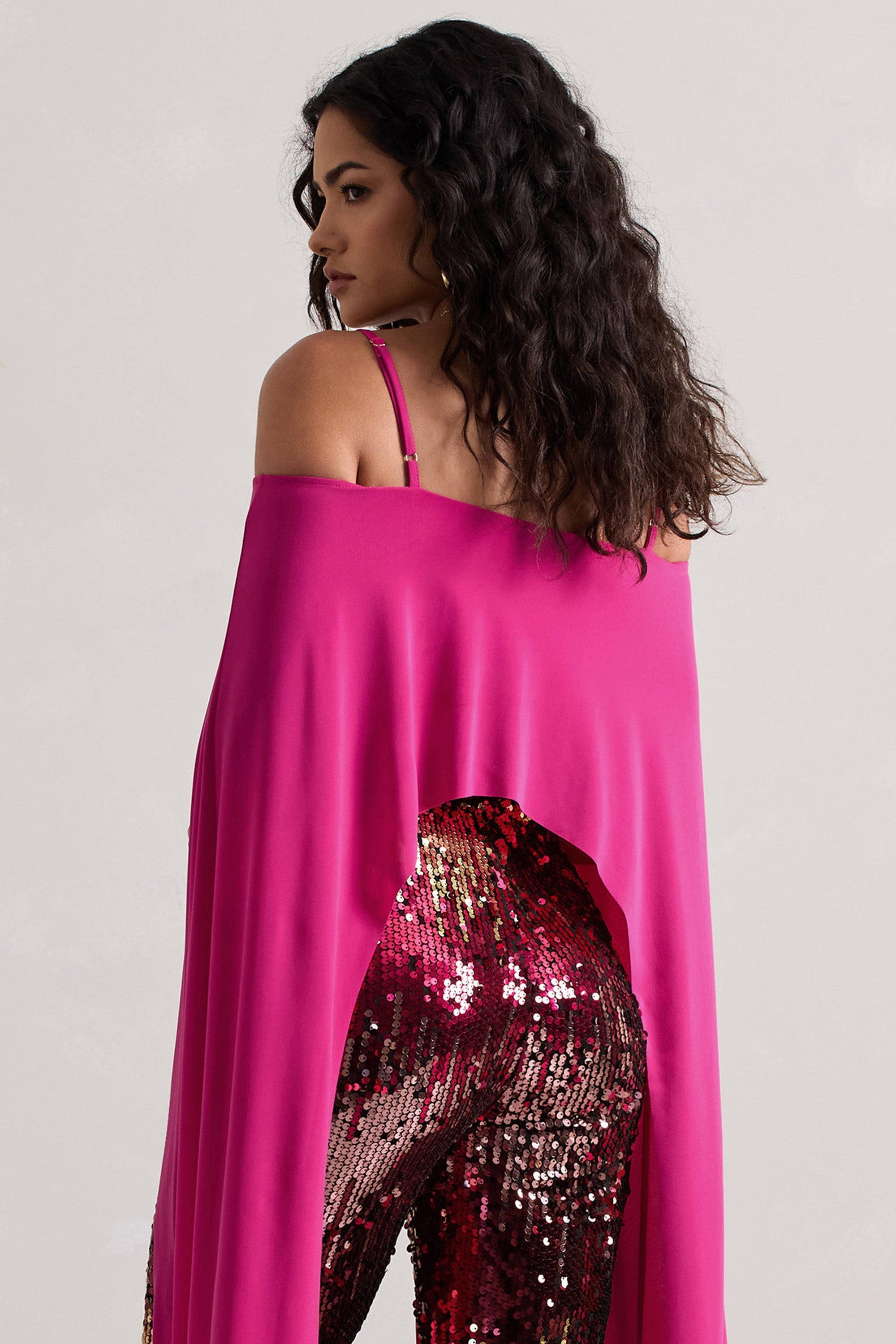 Floyd | Dark Pink Bardot Cape Sleeve Crop Top - Club L London - AUS
