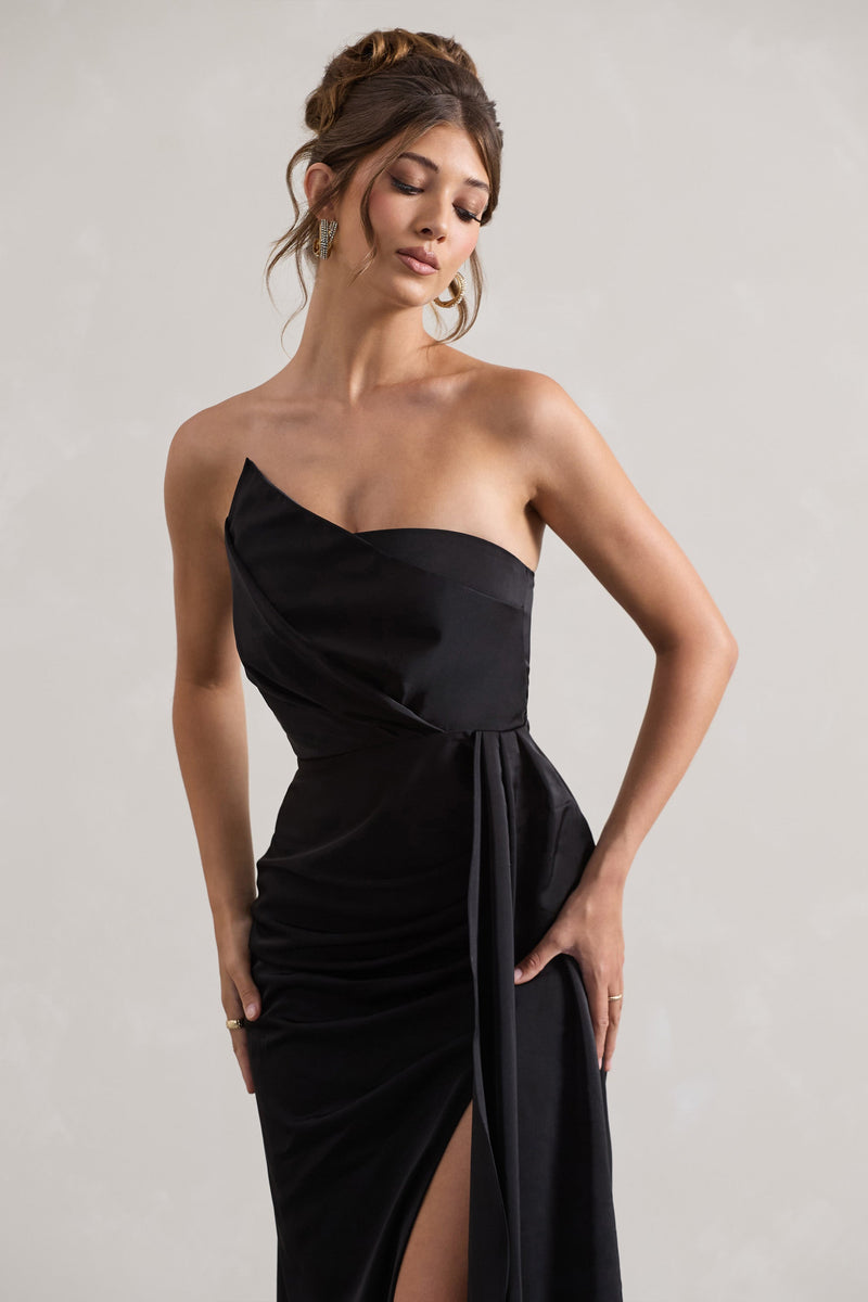 Hollywood Black Satin Strapless Draped Maxi Dress – Club L London - AUS