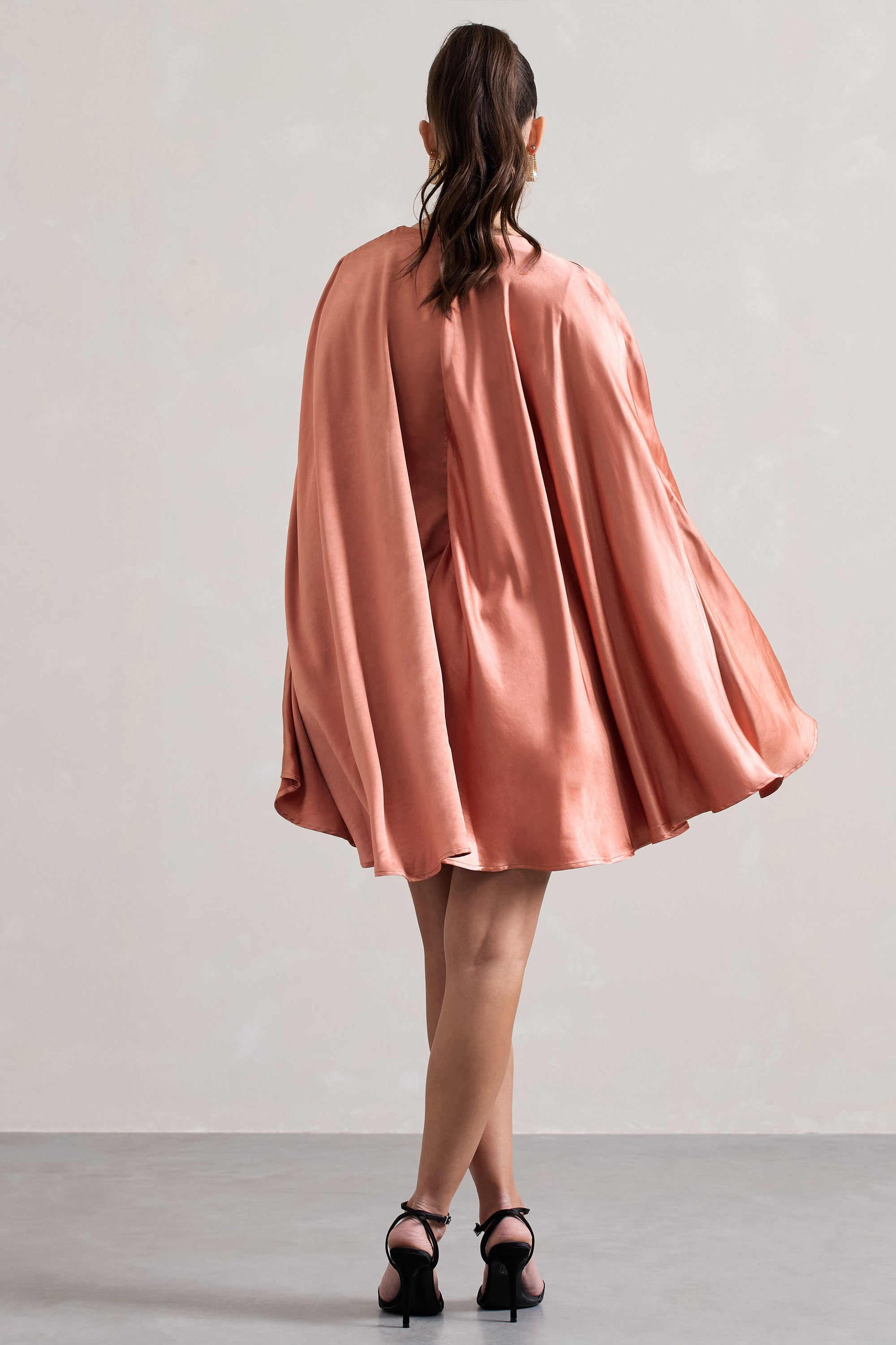 Olsen | Coral Satin Plunge-Neck Cape Mini Dress - Club L London - AUS