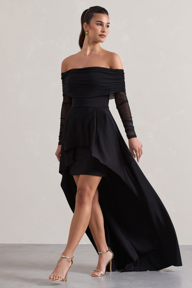 Black Bardot Long Sleeve Maxi Shift Dress Amaia Black Bardot Long
