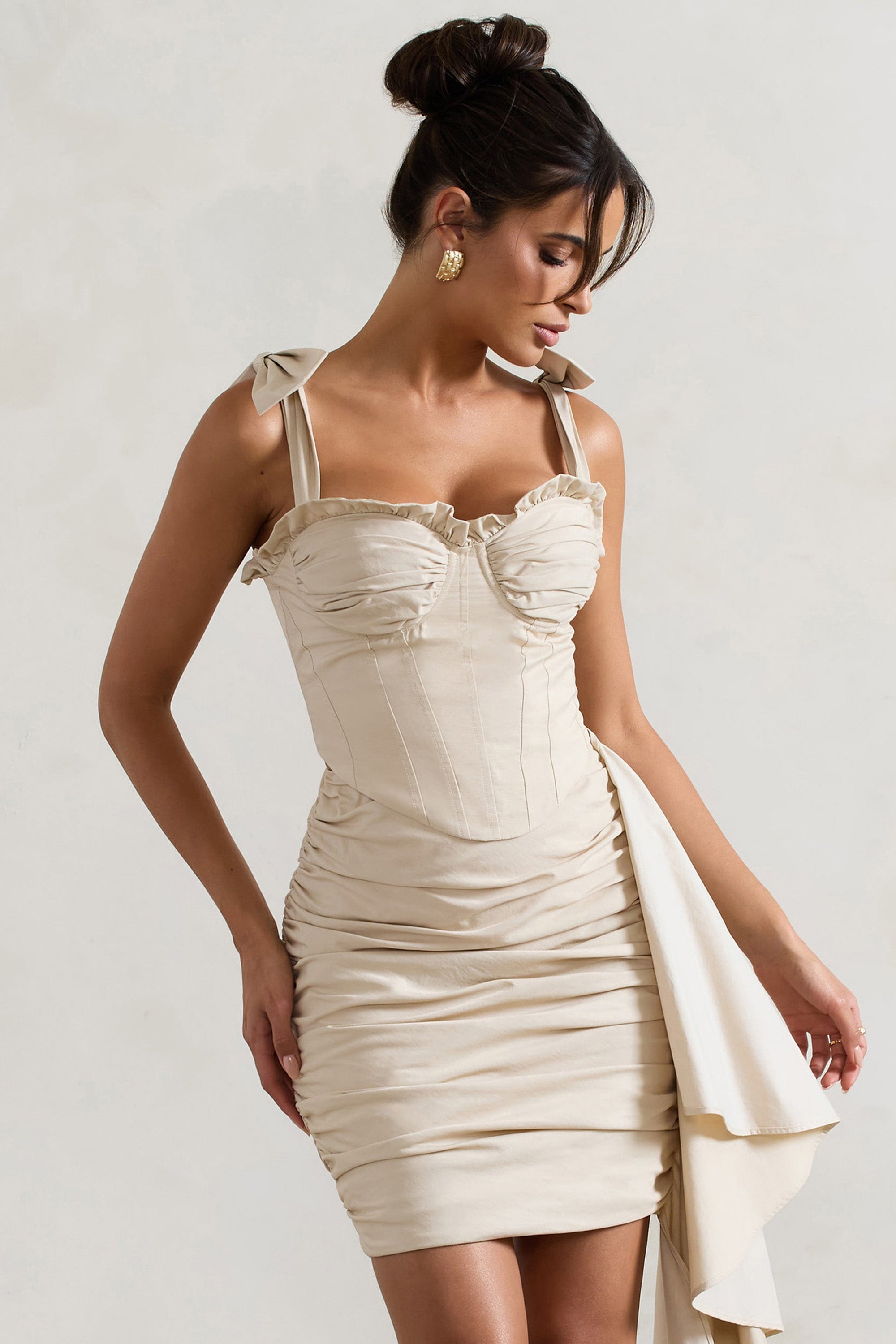 Vanity | Ivory Ruched Mini Skirt With Drape - Club L London - AUS