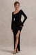Cosmos | Black Asymmetric Long-Sleeve Split Maxi Dress - Club L London - AUS