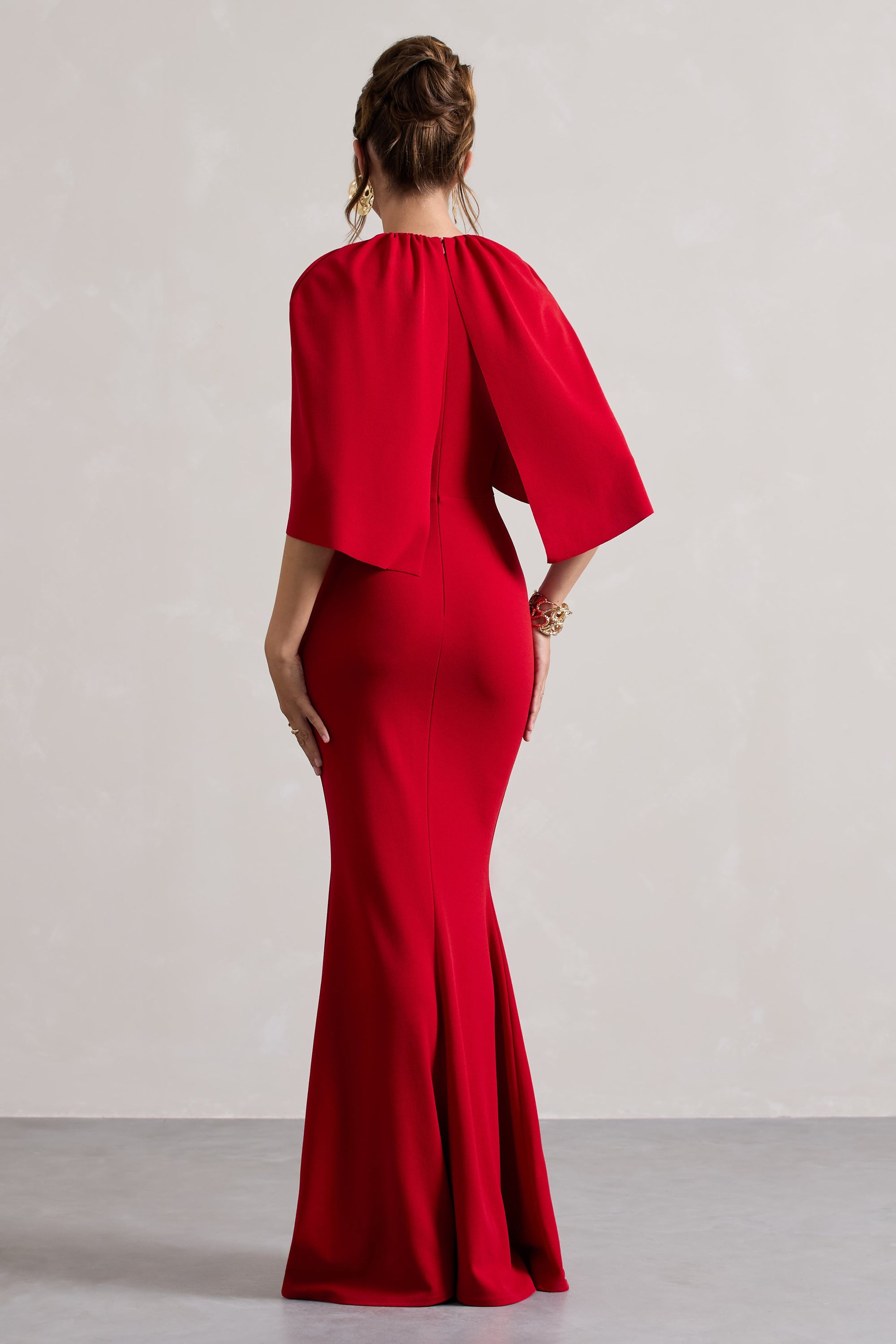 Kianne | Red Draped Short-Sleeve Maxi Dress - Club L London - AUS