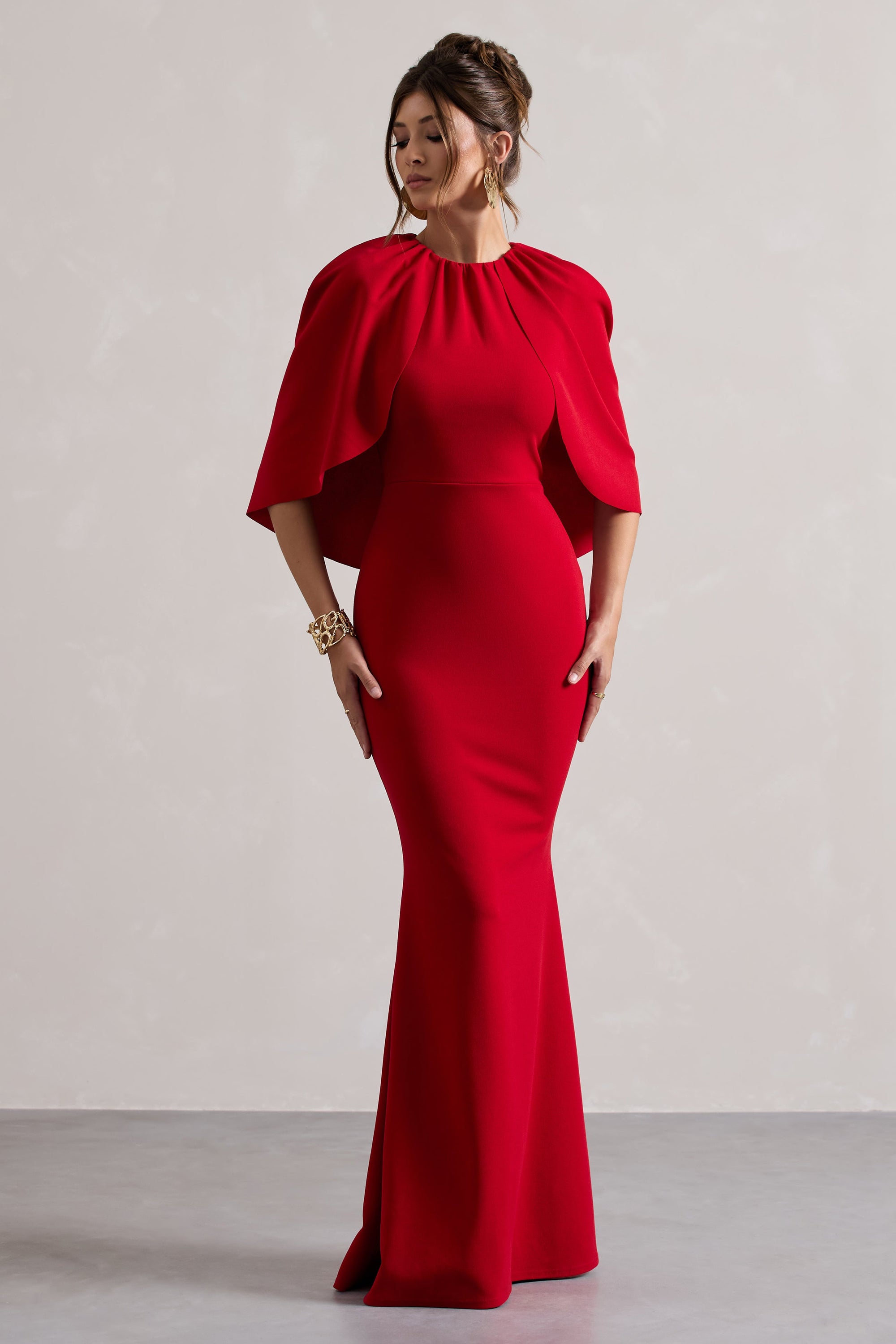 Kianne | Red Draped Short-Sleeve Maxi Dress - Club L London - AUS