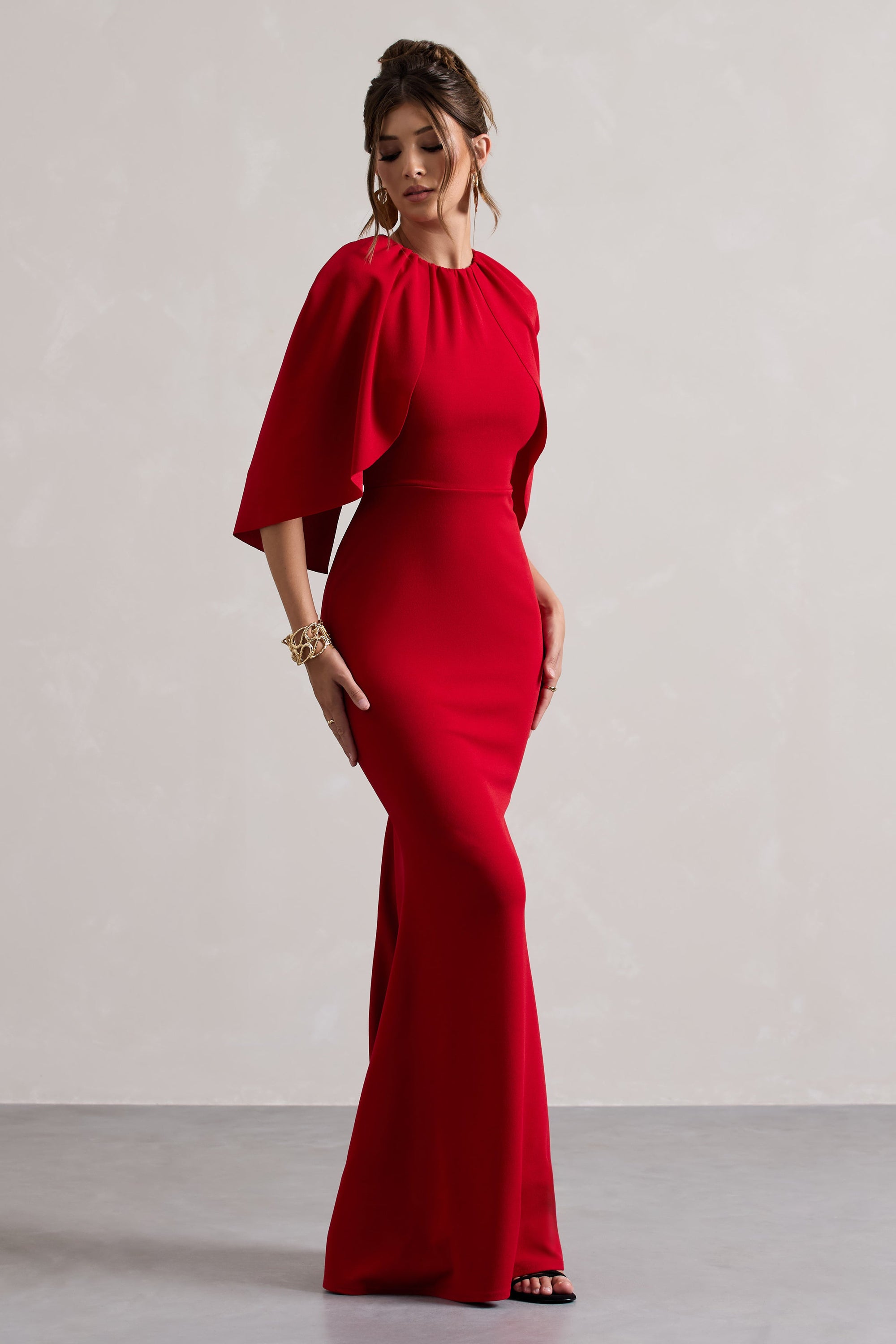 Kianne | Red Draped Short-Sleeve Maxi Dress - Club L London - AUS