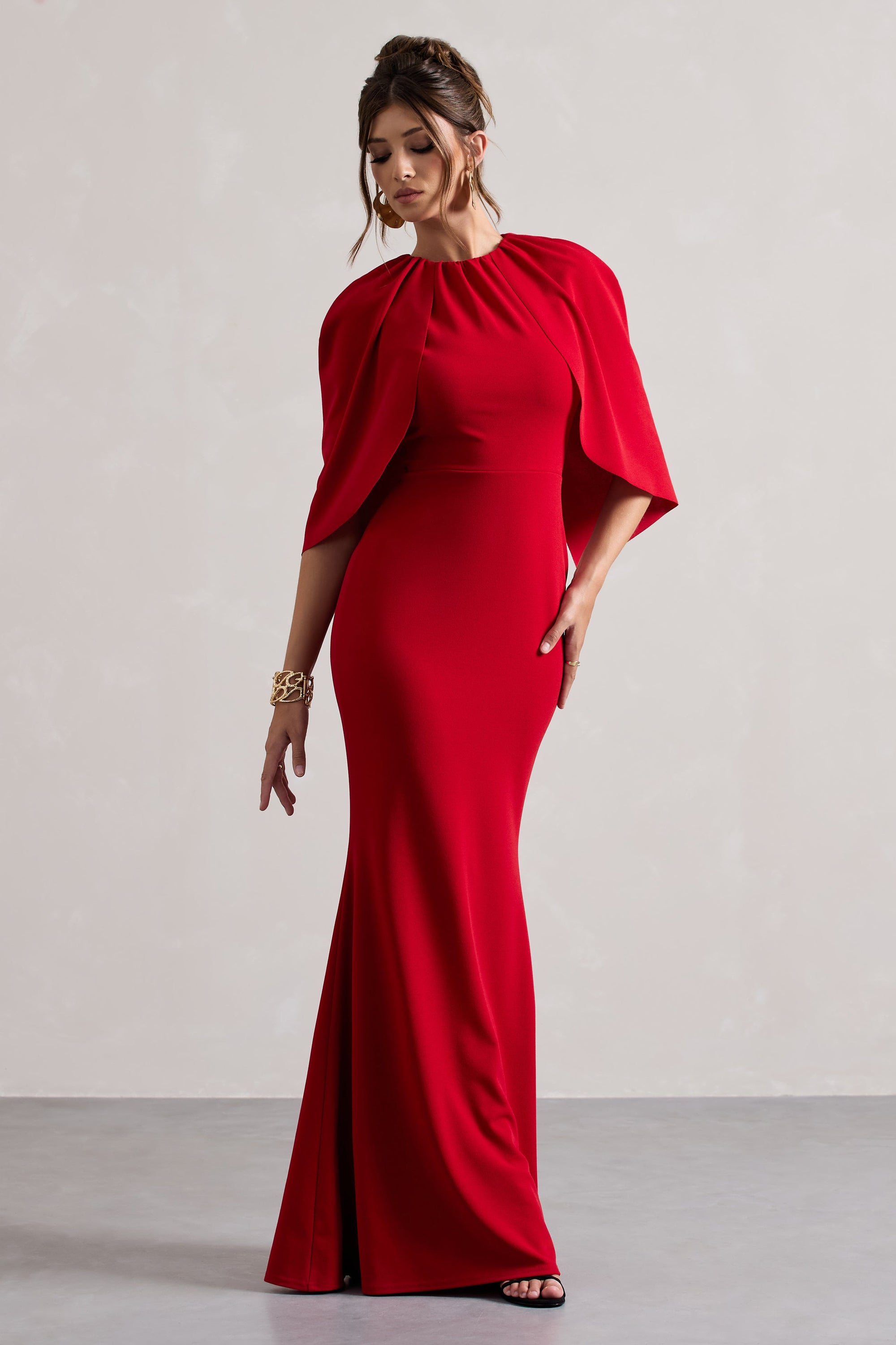Kianne | Red Draped Short-Sleeve Maxi Dress - Club L London - AUS