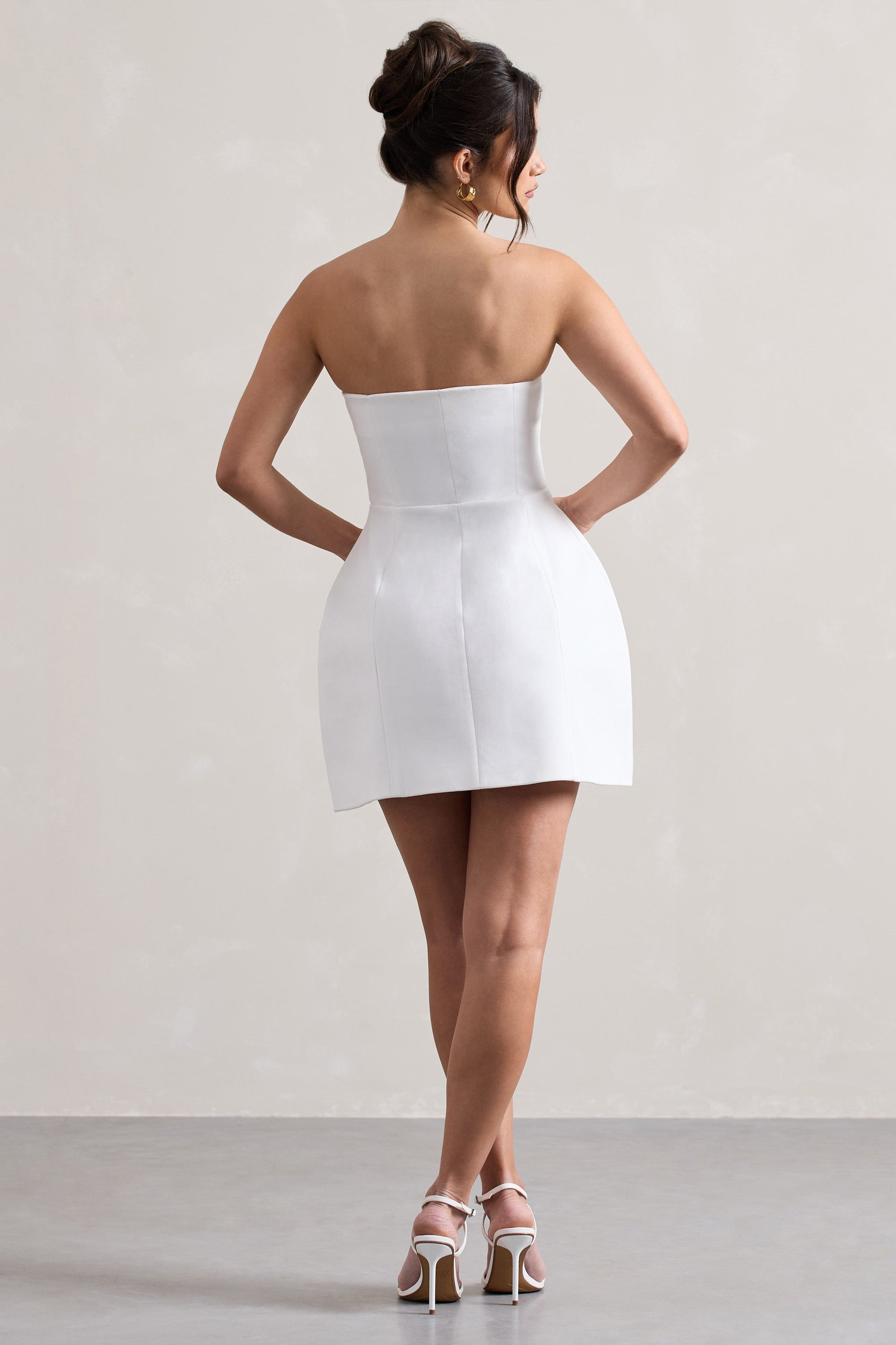 Anniston | White Bandeau Tailored Buttoned Mini Dress - Club L London - AUS