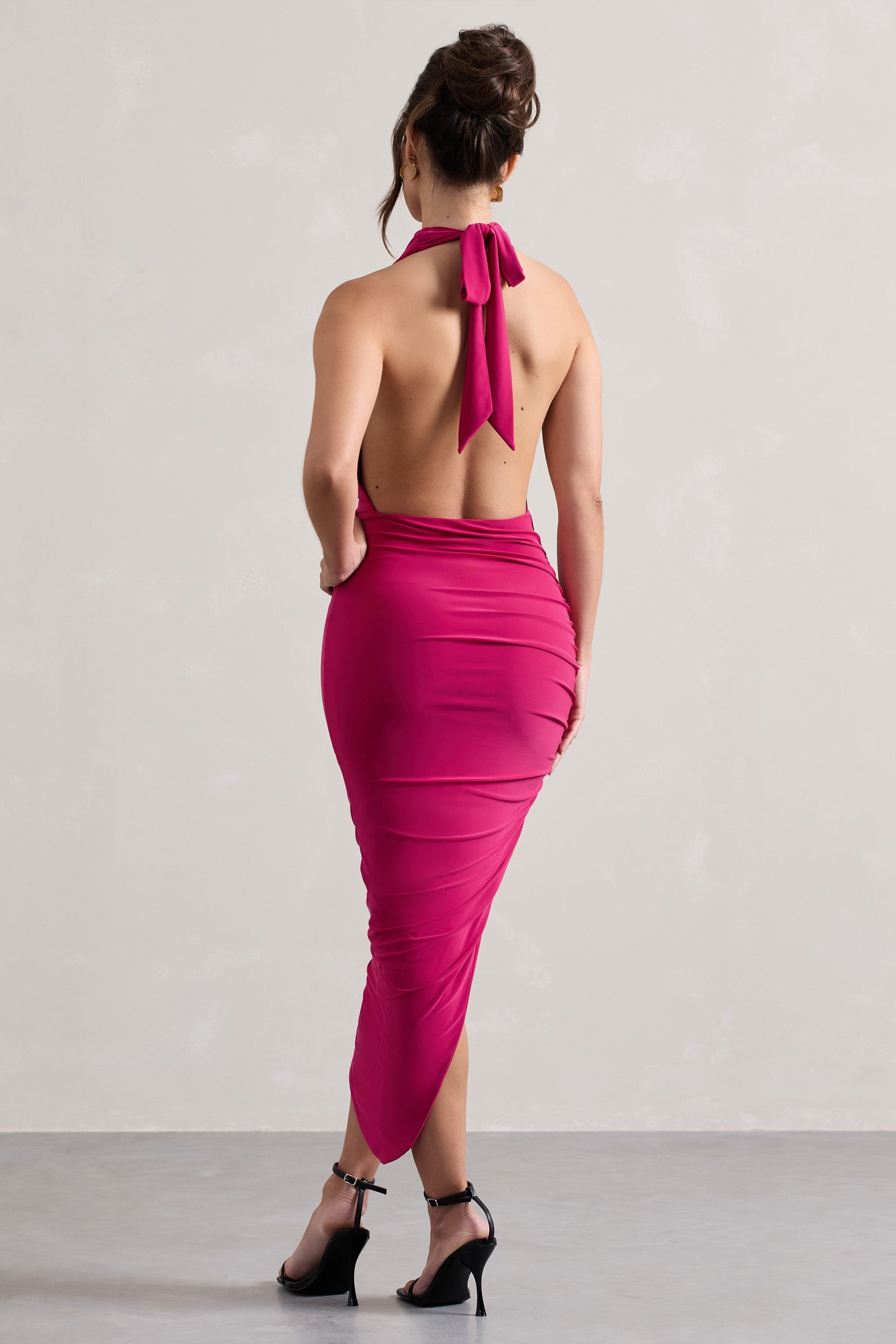 Hayley | Hot Pink Cowl-Neck Asymmetric Maxi Dress - Club L London - AUS
