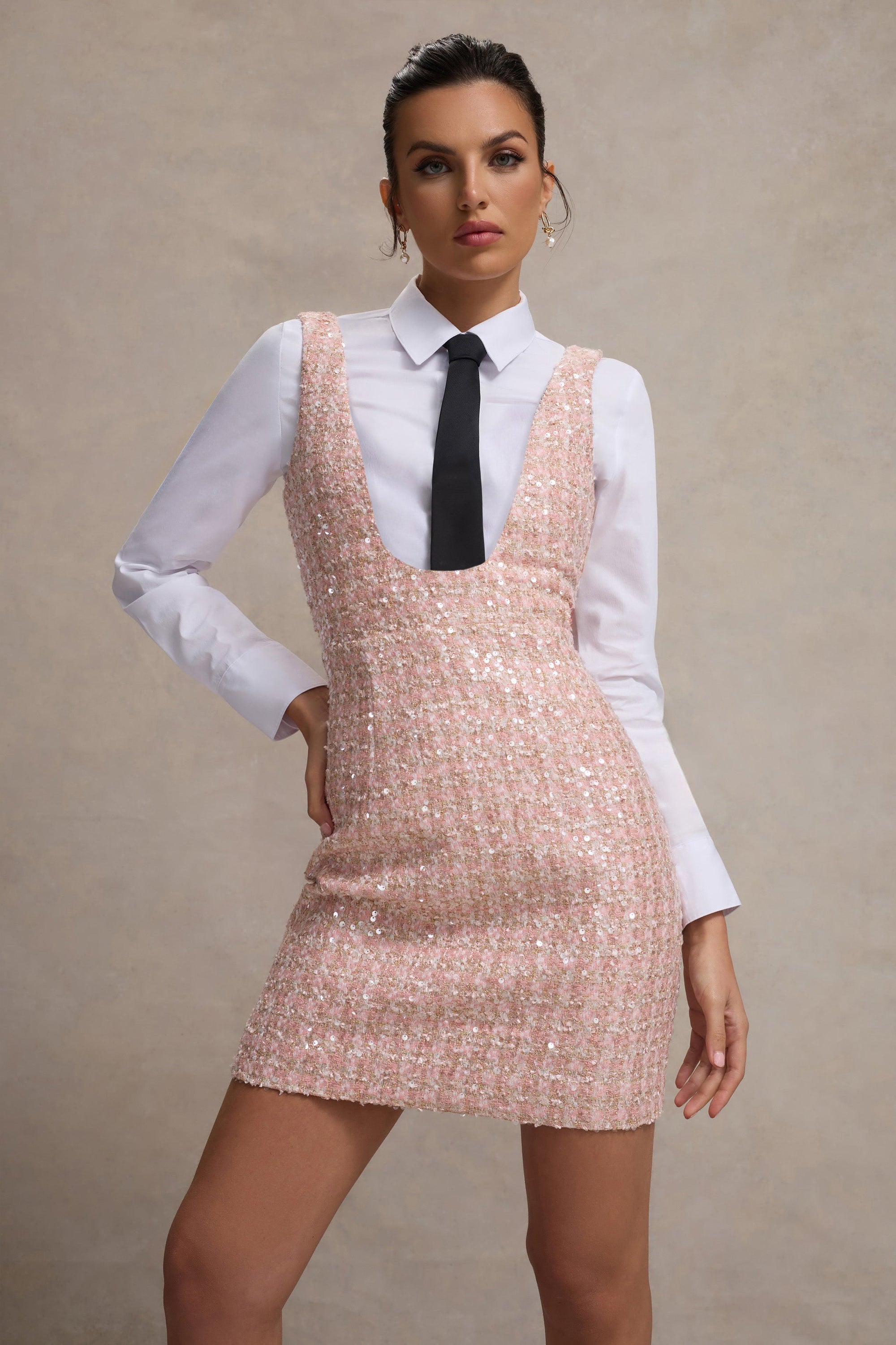 Oxford | Pink Boucle Sleeveless Pinafore - Club L London - AUS