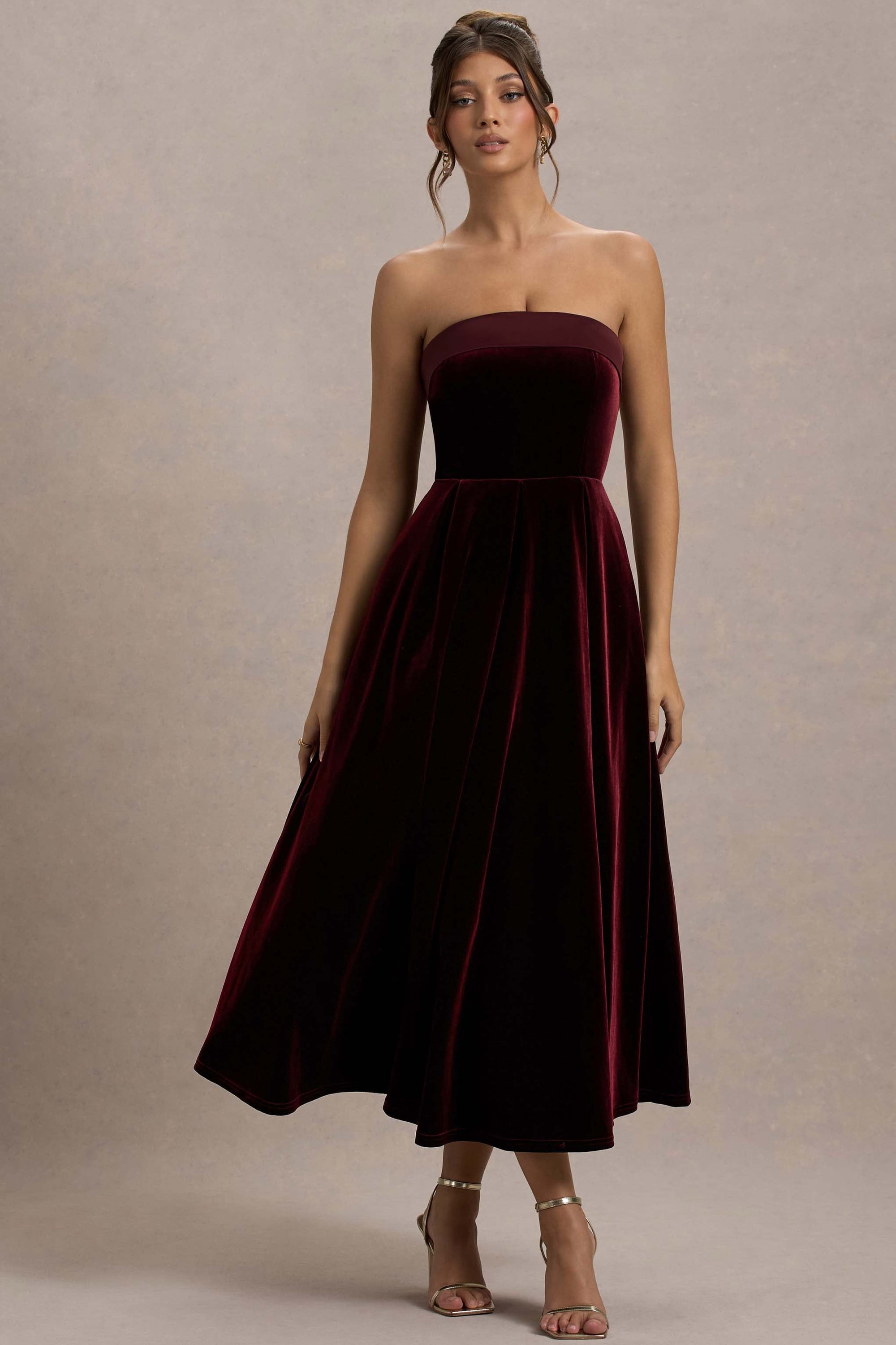 Delray | Port Velvet Bandeau Midi Dress - Club L London - AUS