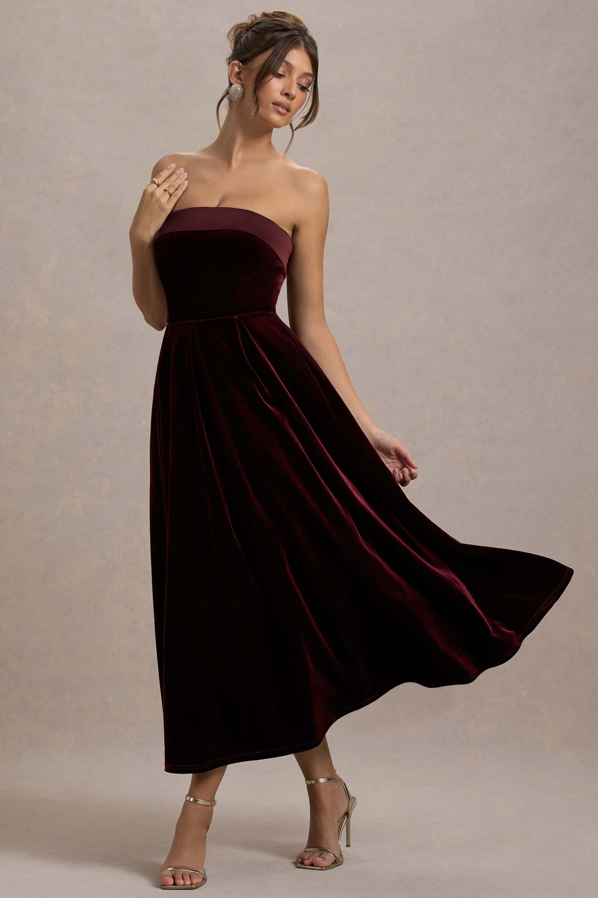 Delray | Port Velvet Bandeau Midi Dress - Club L London - AUS