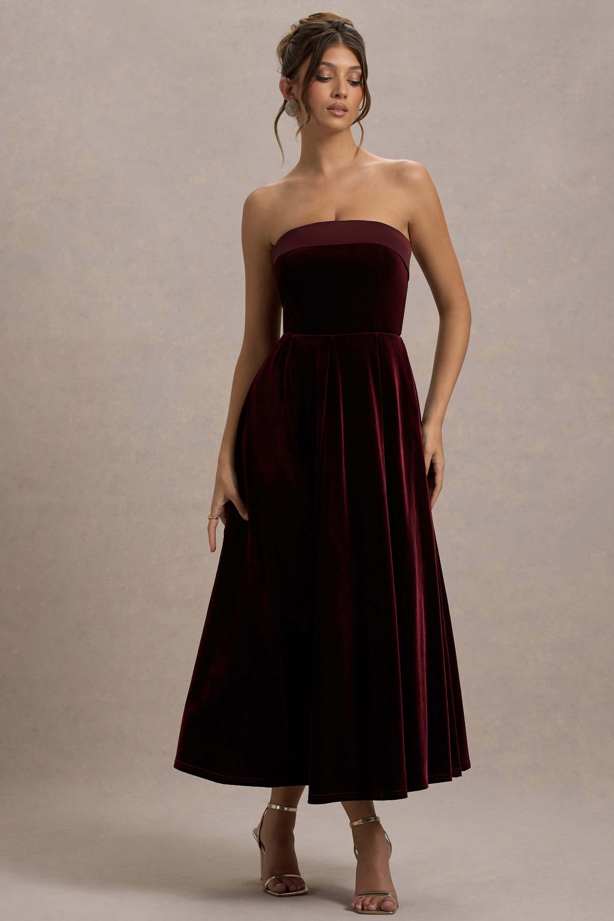 Delray | Port Velvet Bandeau Midi Dress - Club L London - AUS