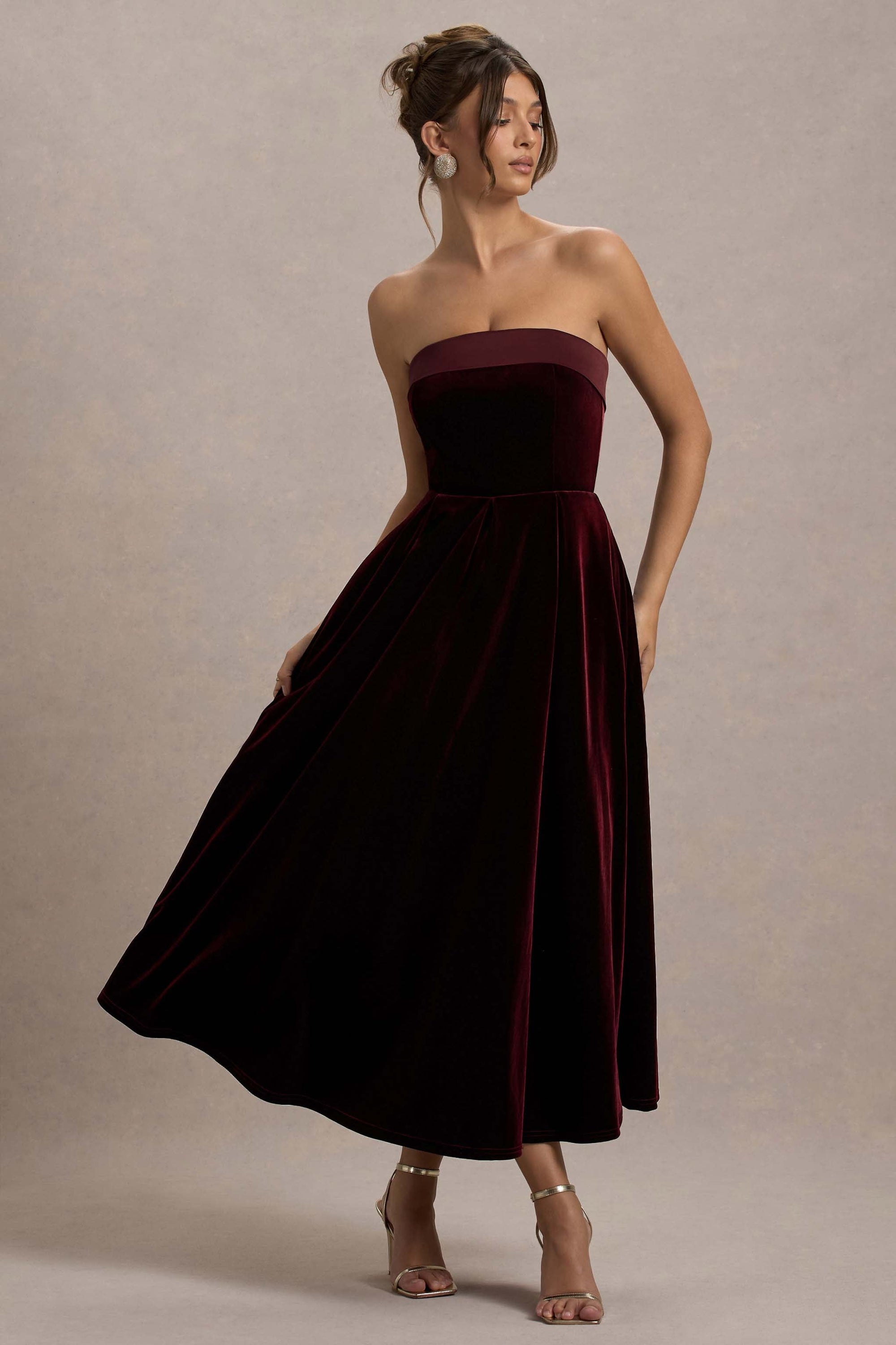 Delray | Port Velvet Bandeau Midi Dress - Club L London - AUS