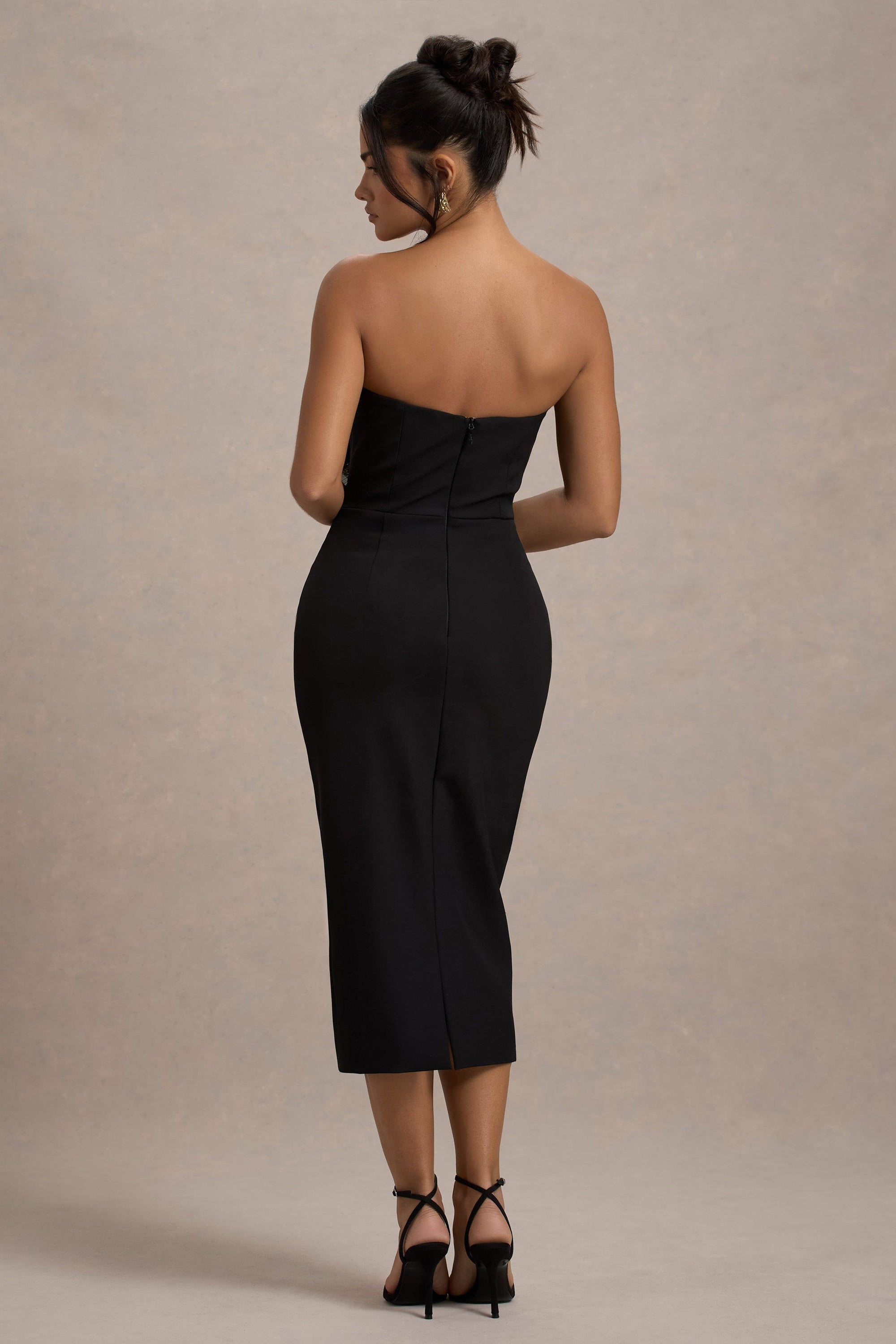 Moya | Black & Gold Bodycon Midi Dress With Corsage Detail - Club L London - AUS