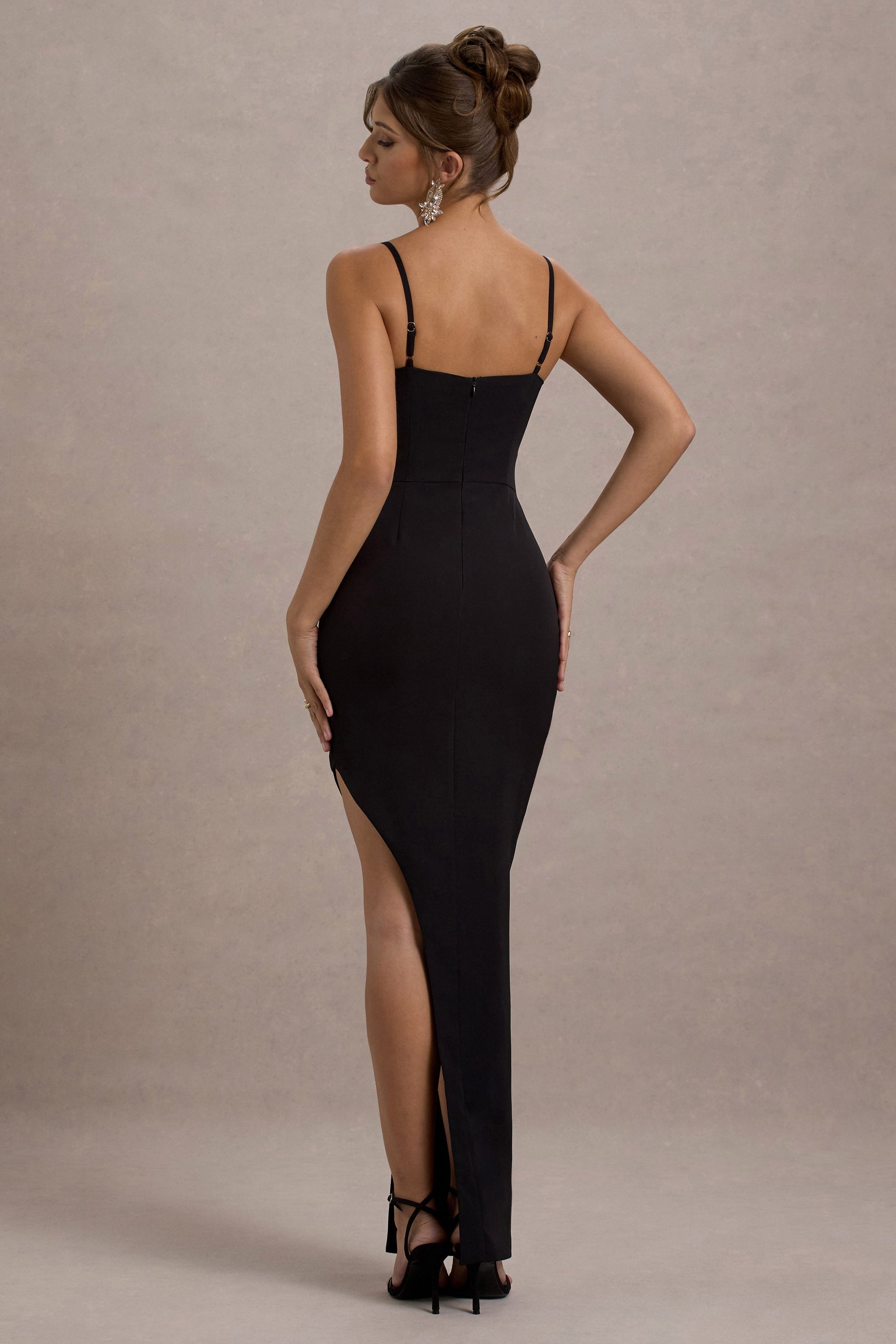 Ignacia | Black Asymmetric Maxi Dress With Embellished Sequin Detail - Club L London - AUS