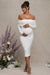 Patiently Waiting | White Maternity Ruched Mesh Bardot Midi Dress - Club L London - AUS