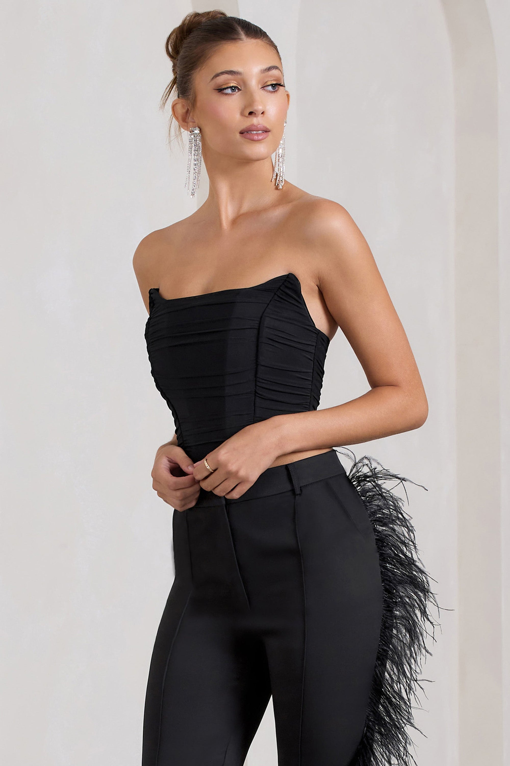 Obsessed | Black Bandeau Mesh Corset Style Crop Top - Club L London - AUS