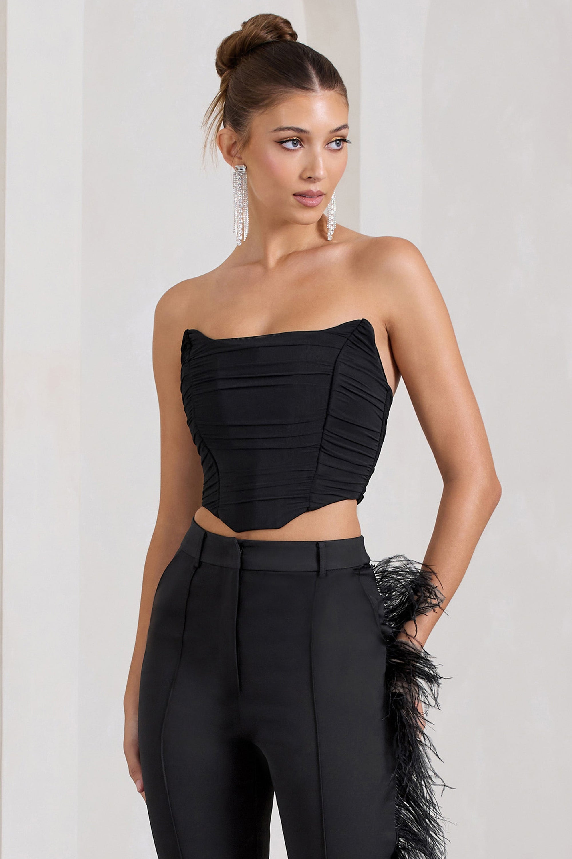 Obsessed | Black Bandeau Mesh Corset Style Crop Top - Club L London - AUS