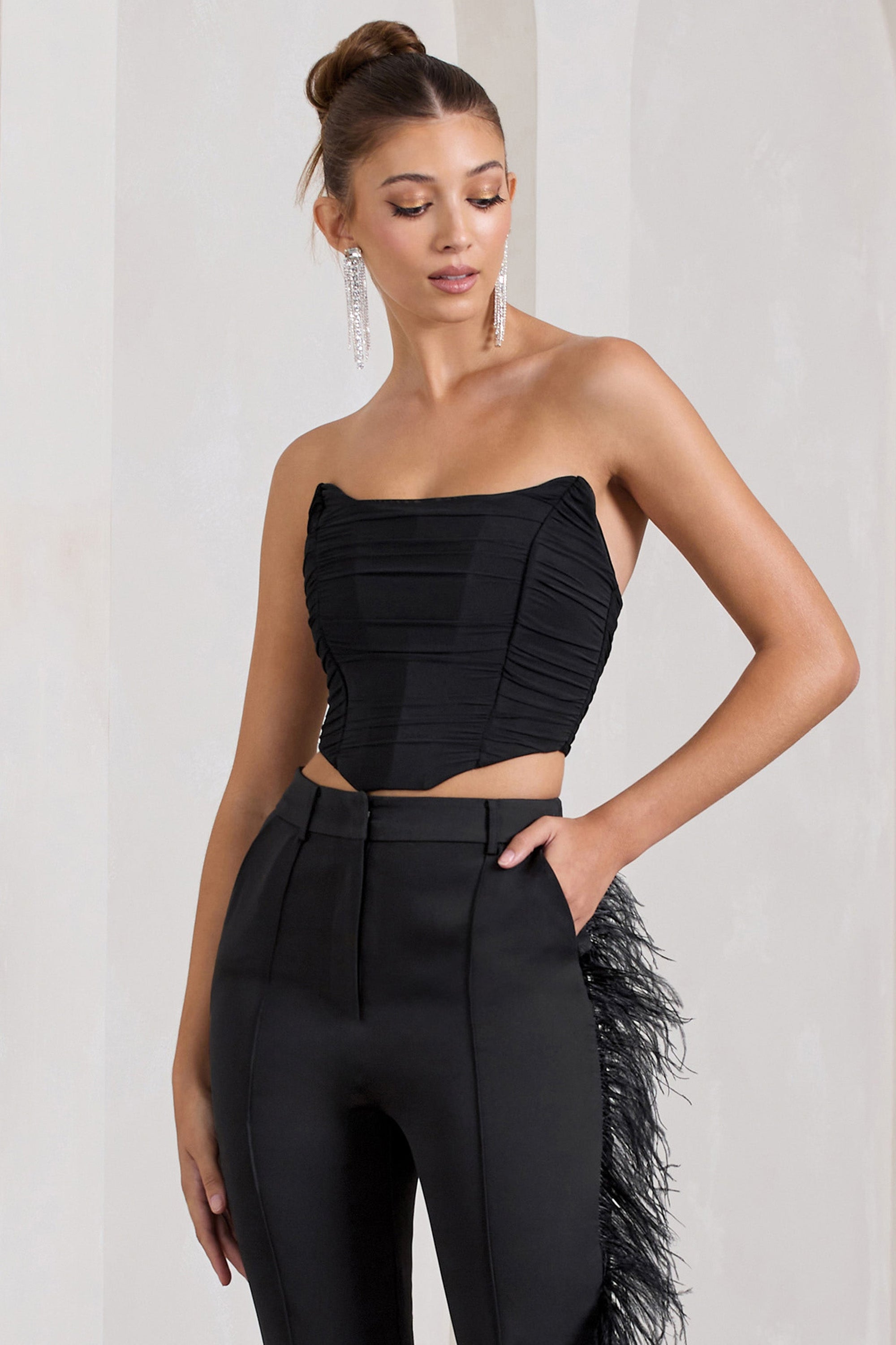 Obsessed | Black Bandeau Mesh Corset Style Crop Top - Club L London - AUS
