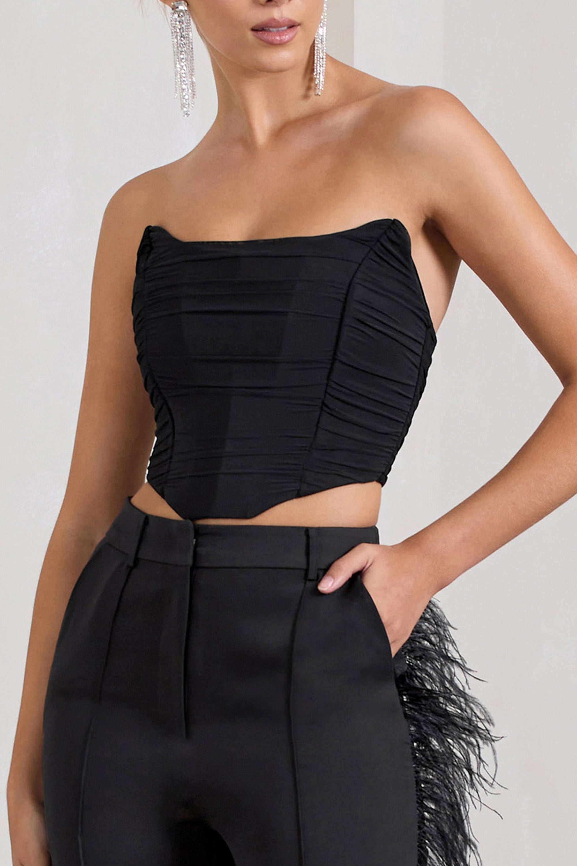 Obsessed | Black Bandeau Mesh Corset Style Crop Top - Club L London - AUS